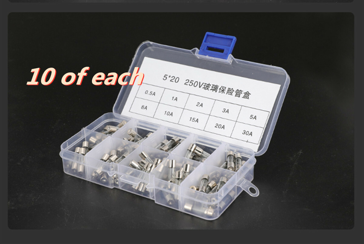 100X Sets 5x20mm Quick Blow Glass Tube Fuse Assorted Kits Fast-blow Glass Fuses