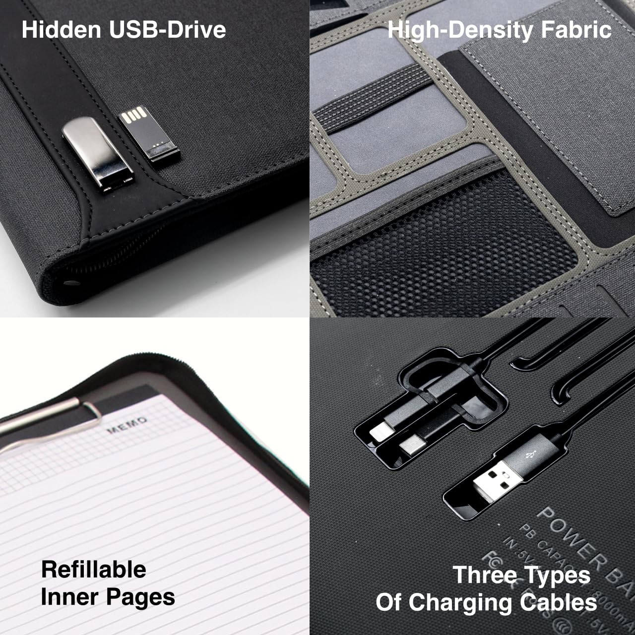 CARDSILK, Zipper Padfolio, Portfolio Binder Organizer with 8000mAh Power Bank, P