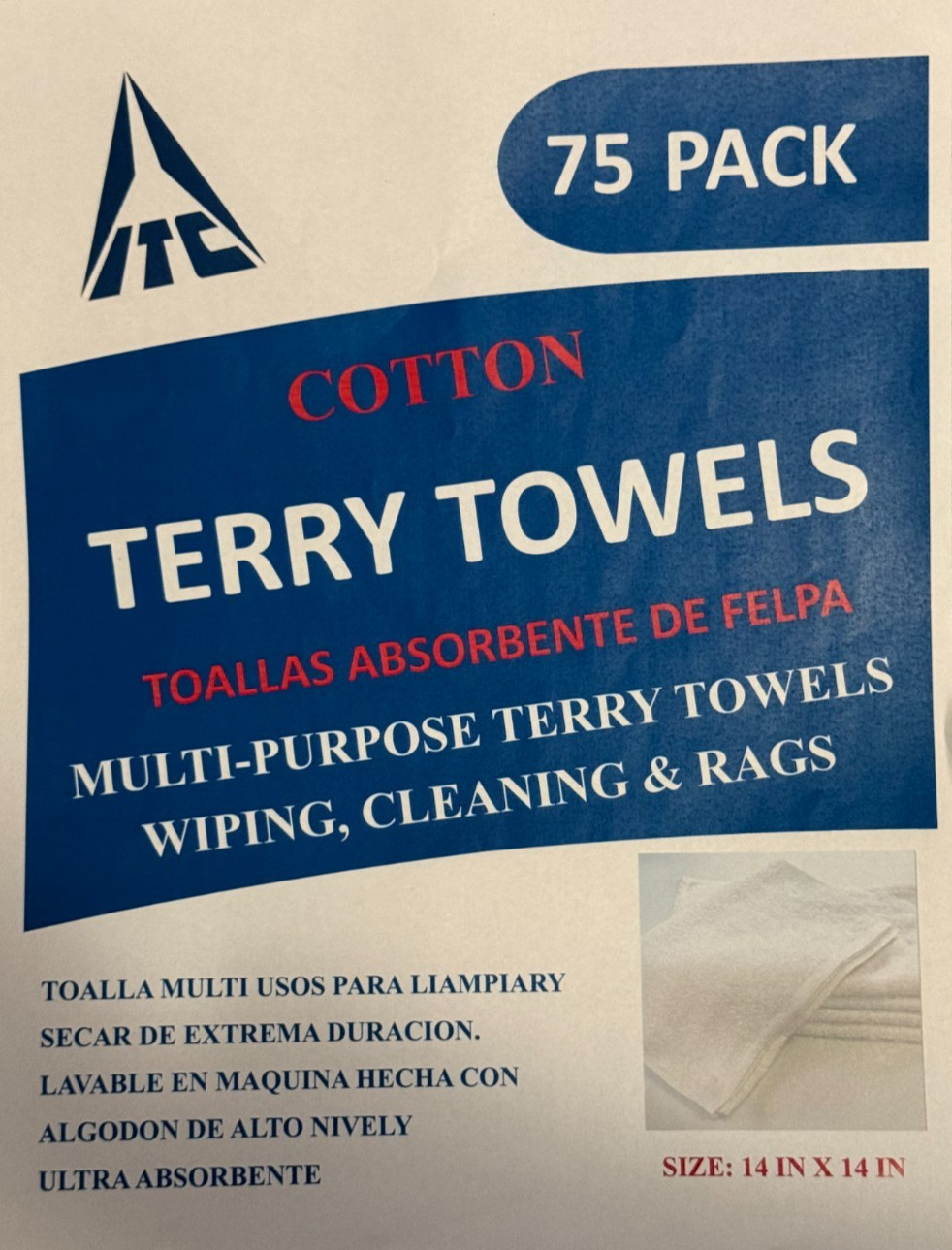 300 Count Terry Towels Ideal For Cleaning Polishing Rags 14″ x 14″ (4 Packs)