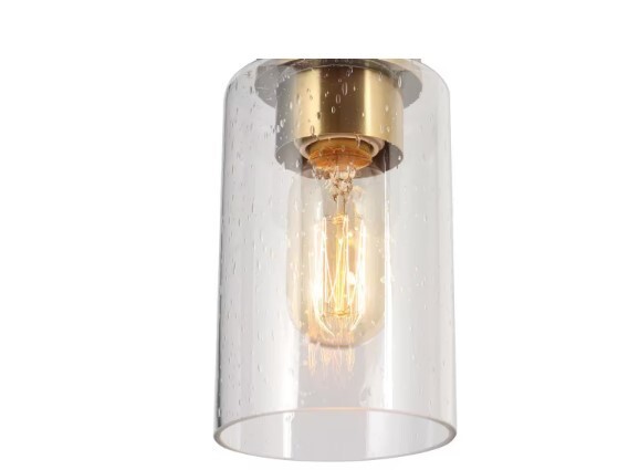 Zevni 4.7 in. 1-Light Brass Gold/Black Mini Pendant Light, Seeded Glass Pendant