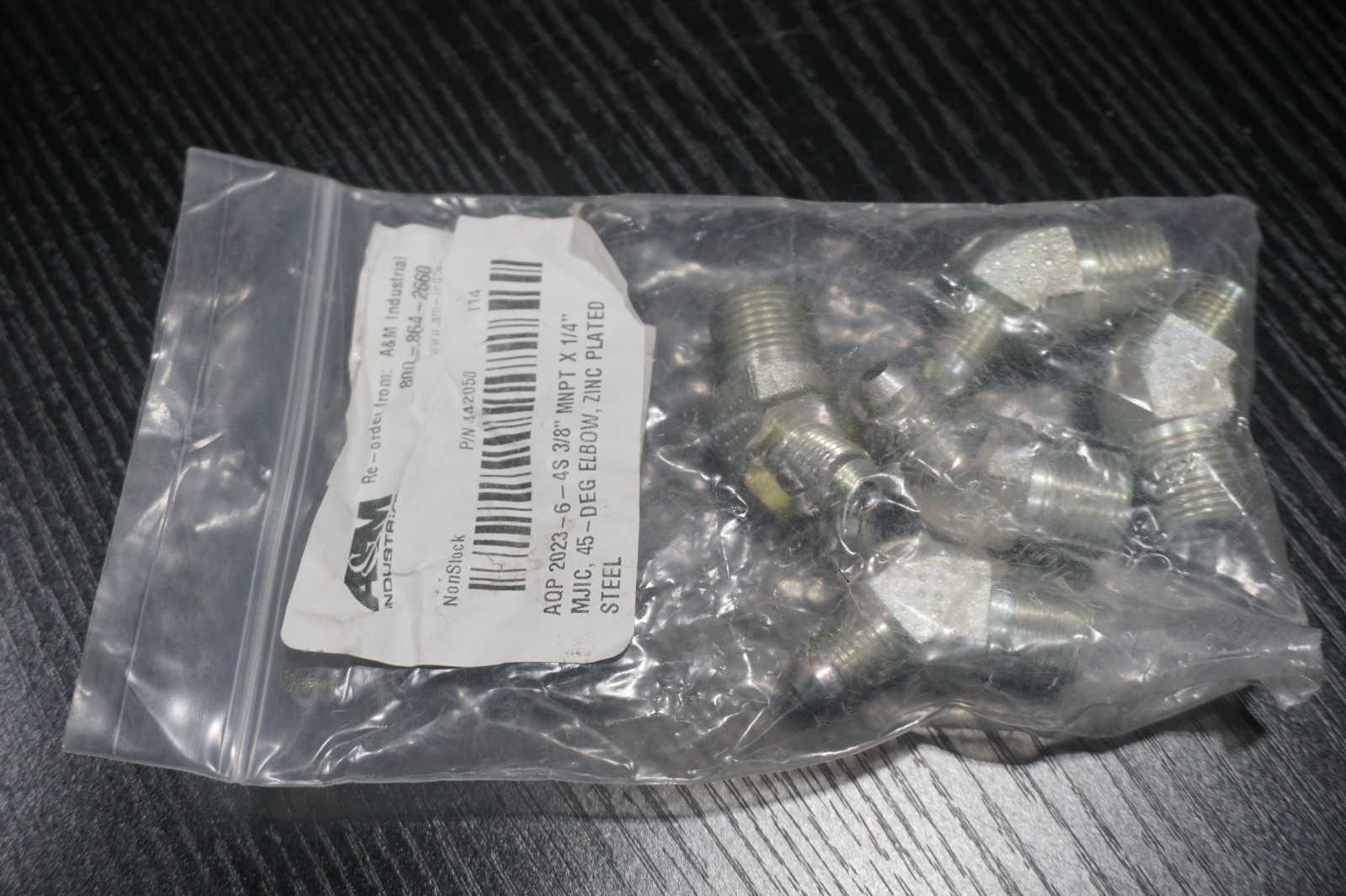 AQP 2023-6-4S 3/8 MNPT X 1/4 MJIC, 45° ELBOW, ZINC PLATED STL, Free Ship, 5 PCS
