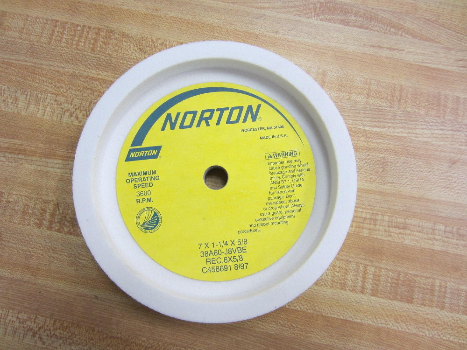 Norton 38A60-J8VBE Grinding Wheel 7″ x 1-1/4″ x 5/8″