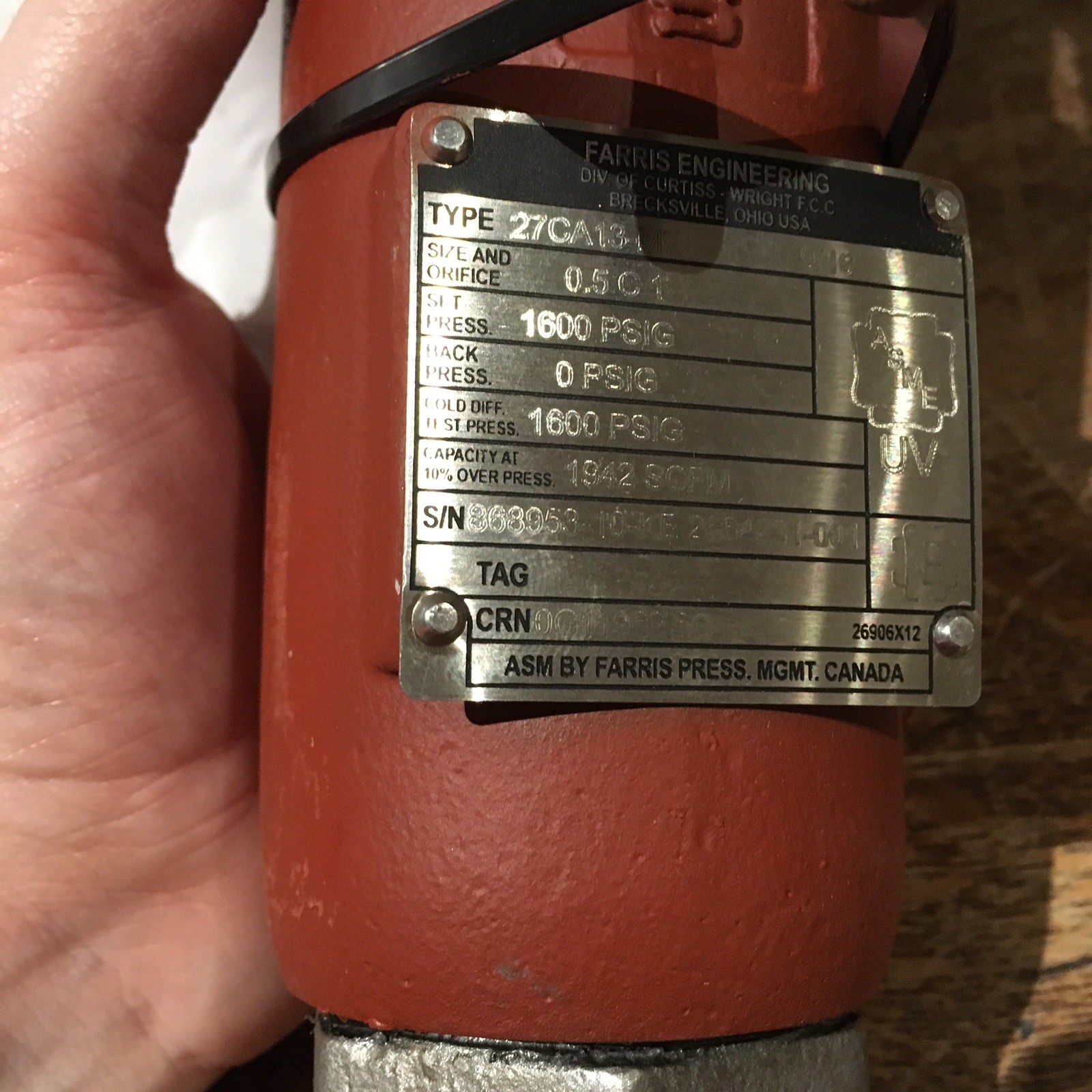Farris 27CA13-M70 Pressure Release Valve 2700 Series 0.5″ Outlet 1″ 1600psi