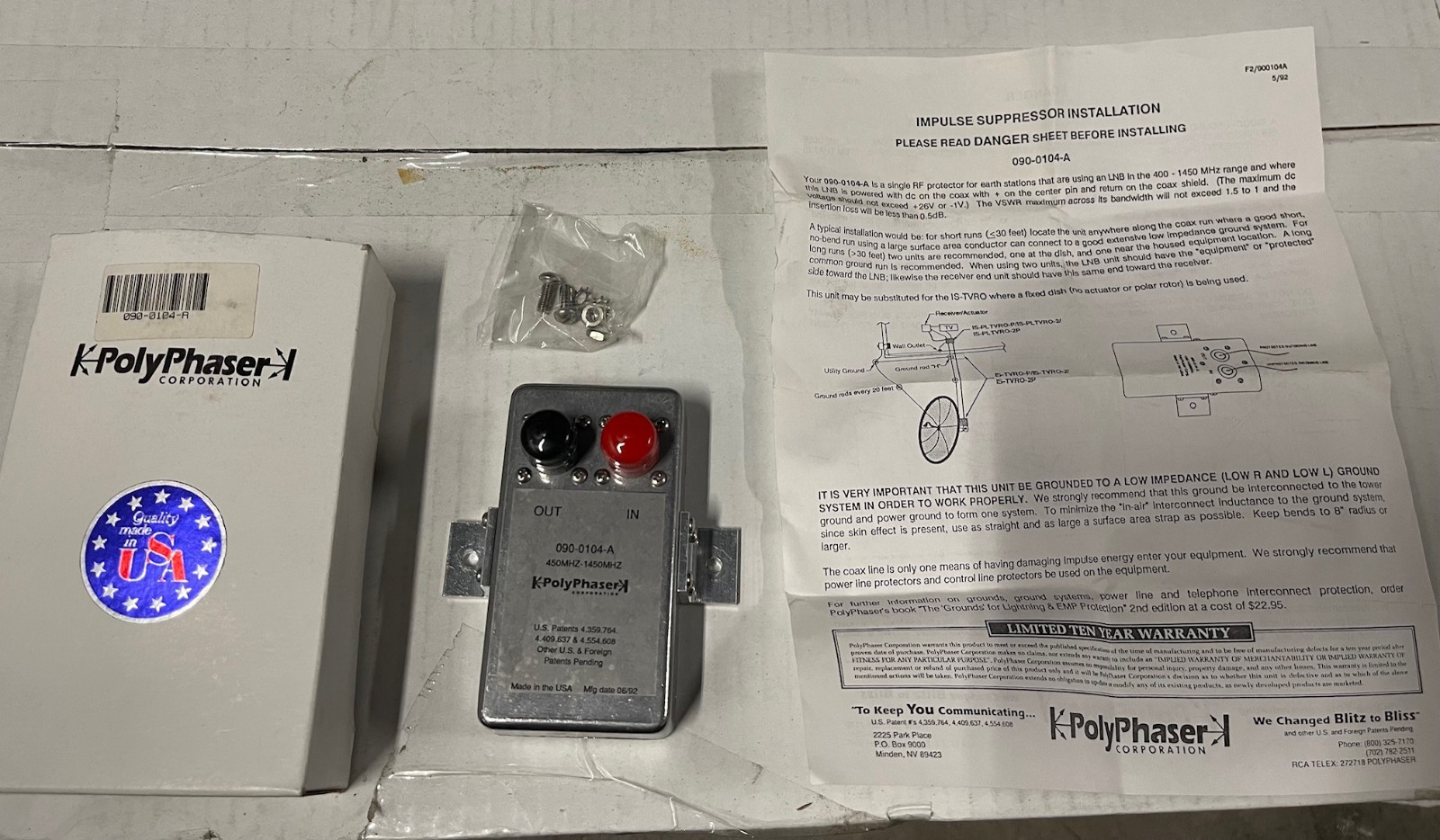 POLYPHASER 090-0104-A IMPULSE SUPPRESSOR (450Mhz – 1450Mhz)