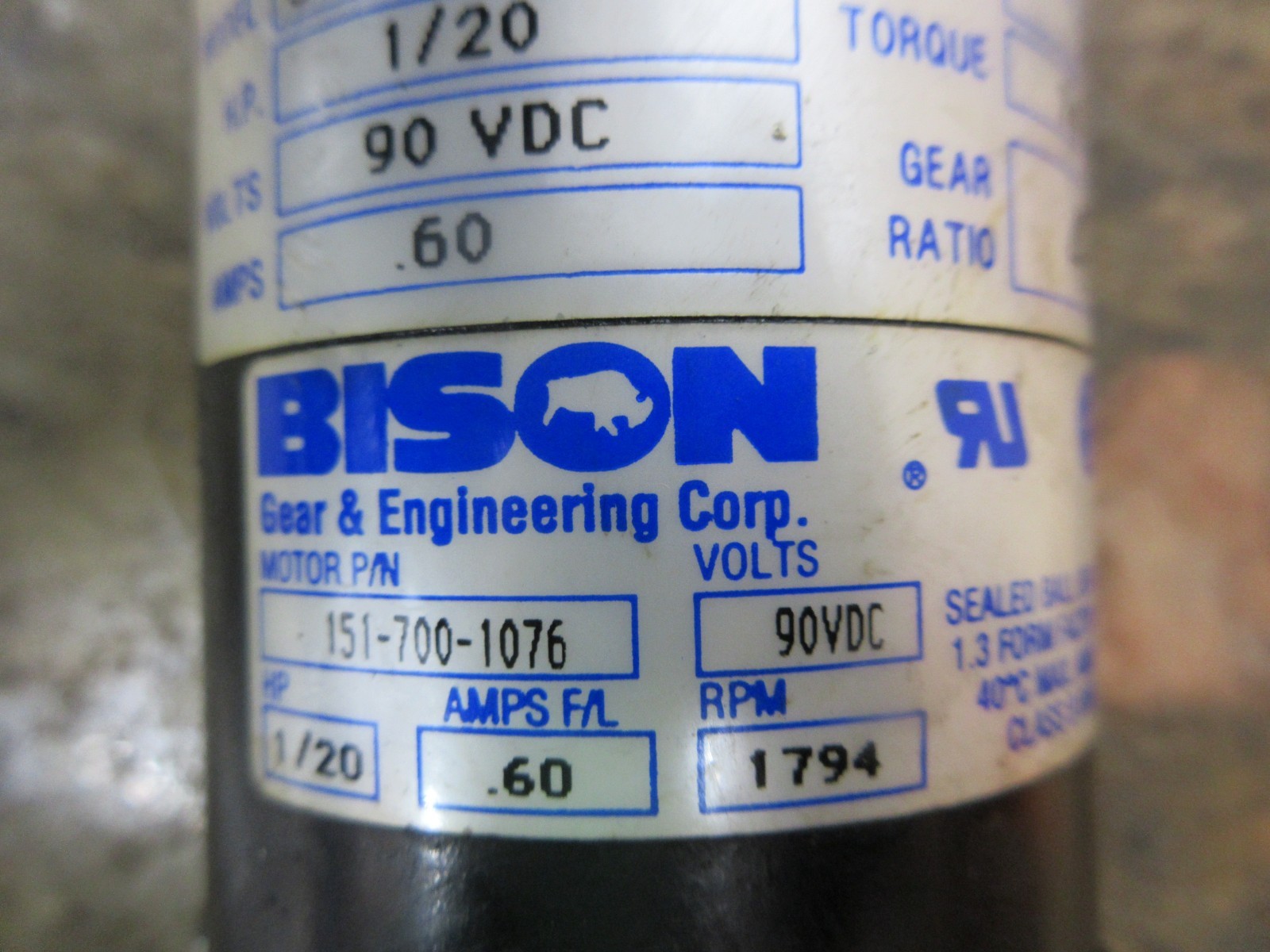 1996 HAAS VF-1 CNC VERTICAL MILL BISON 507-01-123H 151-700-1076 GEAR MOTOR