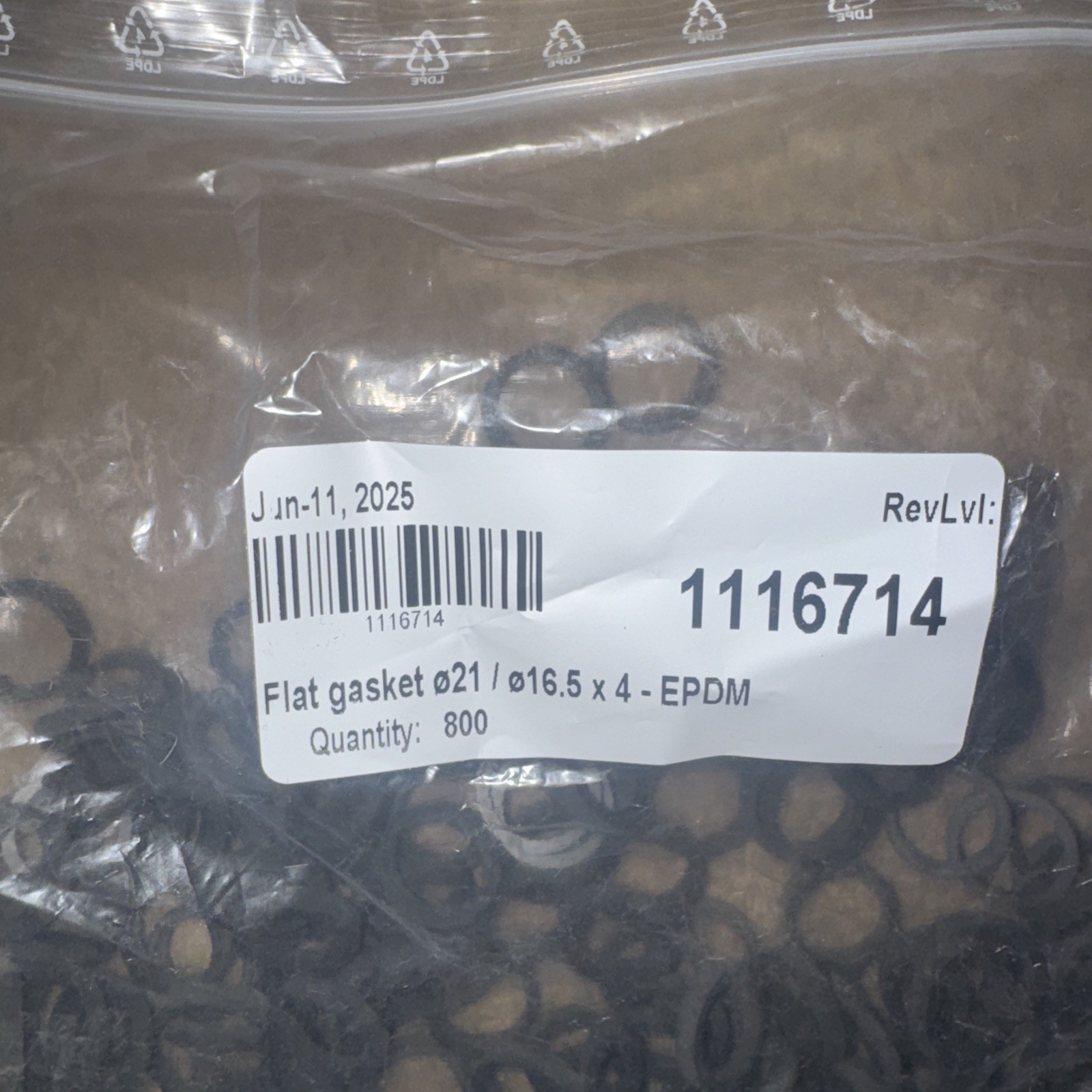 EPDM Rubber Flat Gasket 21mm x 16.5mm x 4mm, Bulk 800 Pack