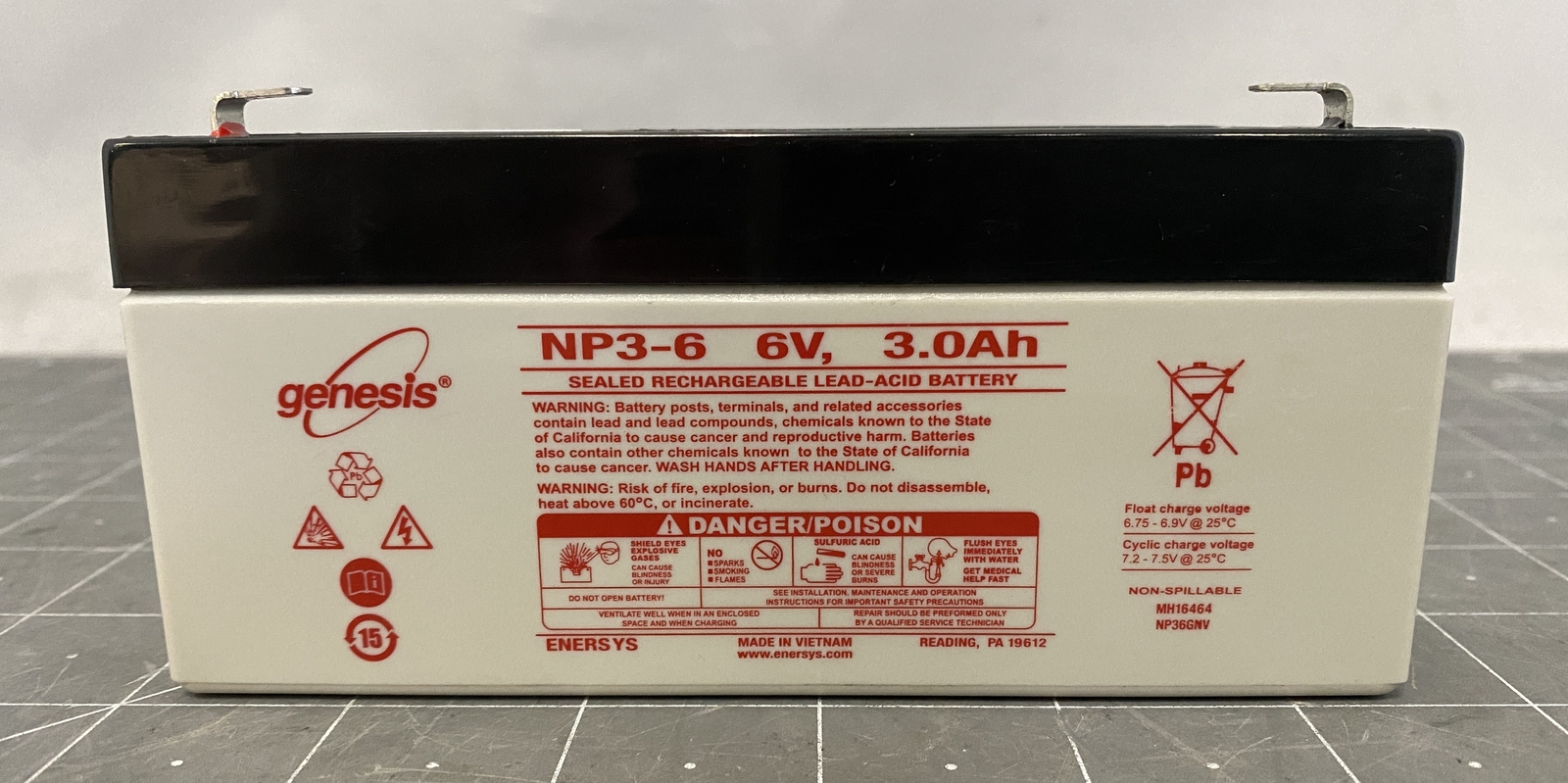 Enersys Energy Products Inc. Genesis Rechargeable Battery 6V 3.0Ah PN: NP3-6