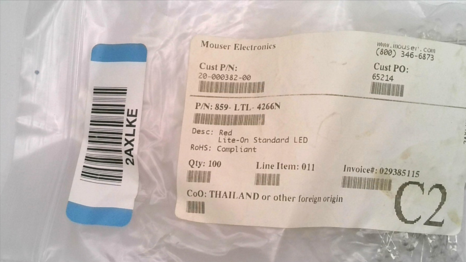 LITE-ON LTL-4266N LED RED CLEAR T-1 T/H (LOT OF 100)