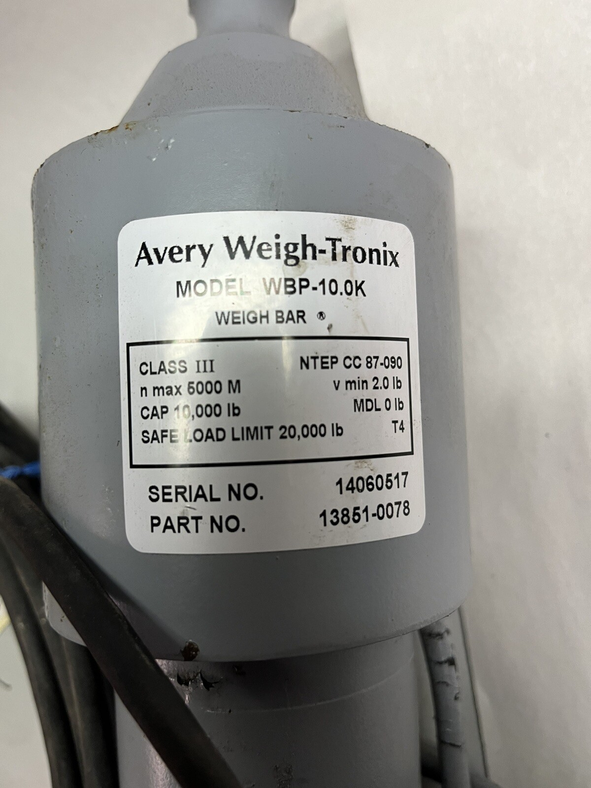 AVERY WEIGH-TRONIX,WBP-10.0K,CLASS 3 CAP 10K LB LOAD CELL 13851-0078