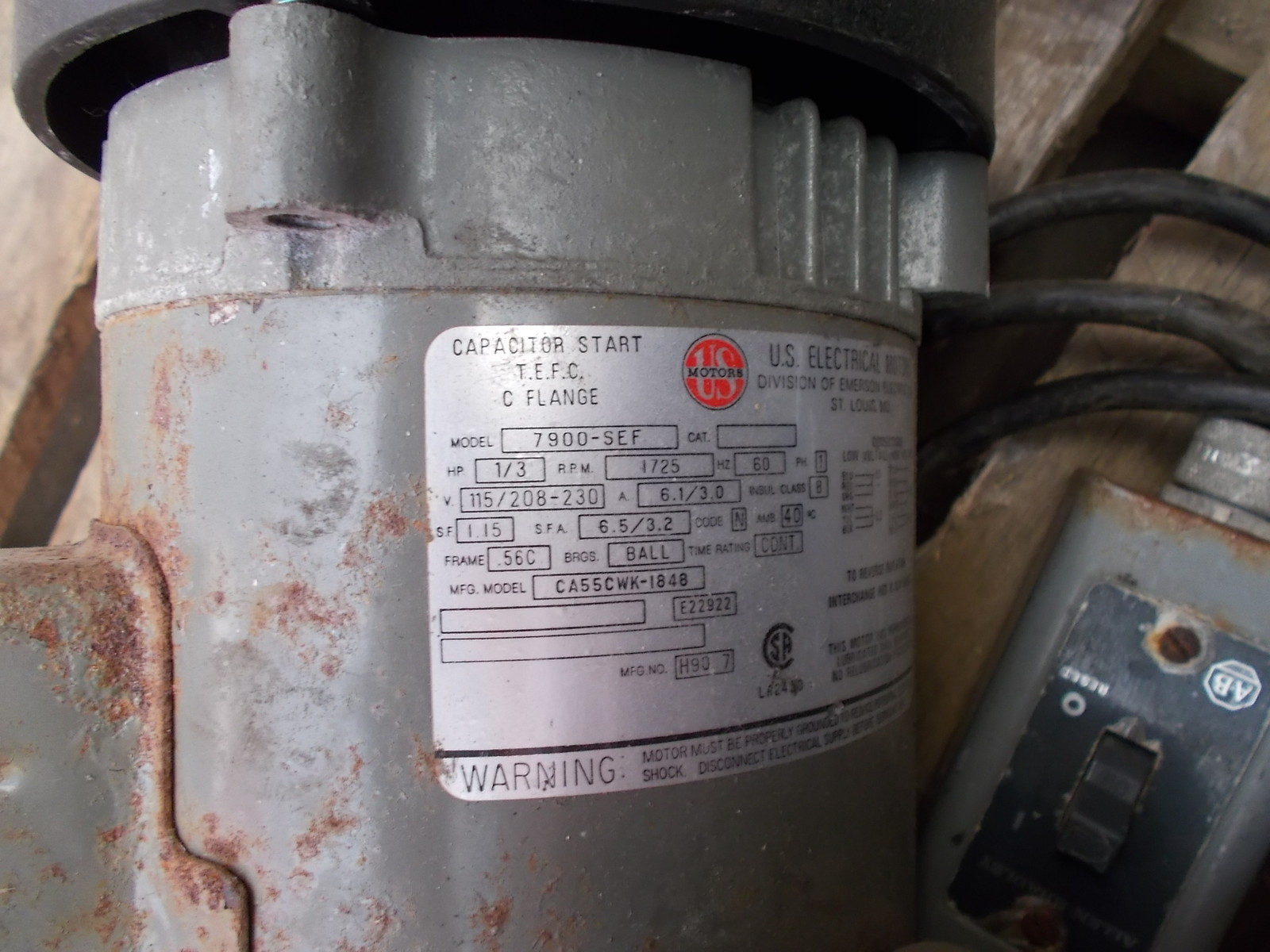 US Electrical Motors 7900-SEF with Allen Bradley Reset Switch *FREE SHIPPING*
