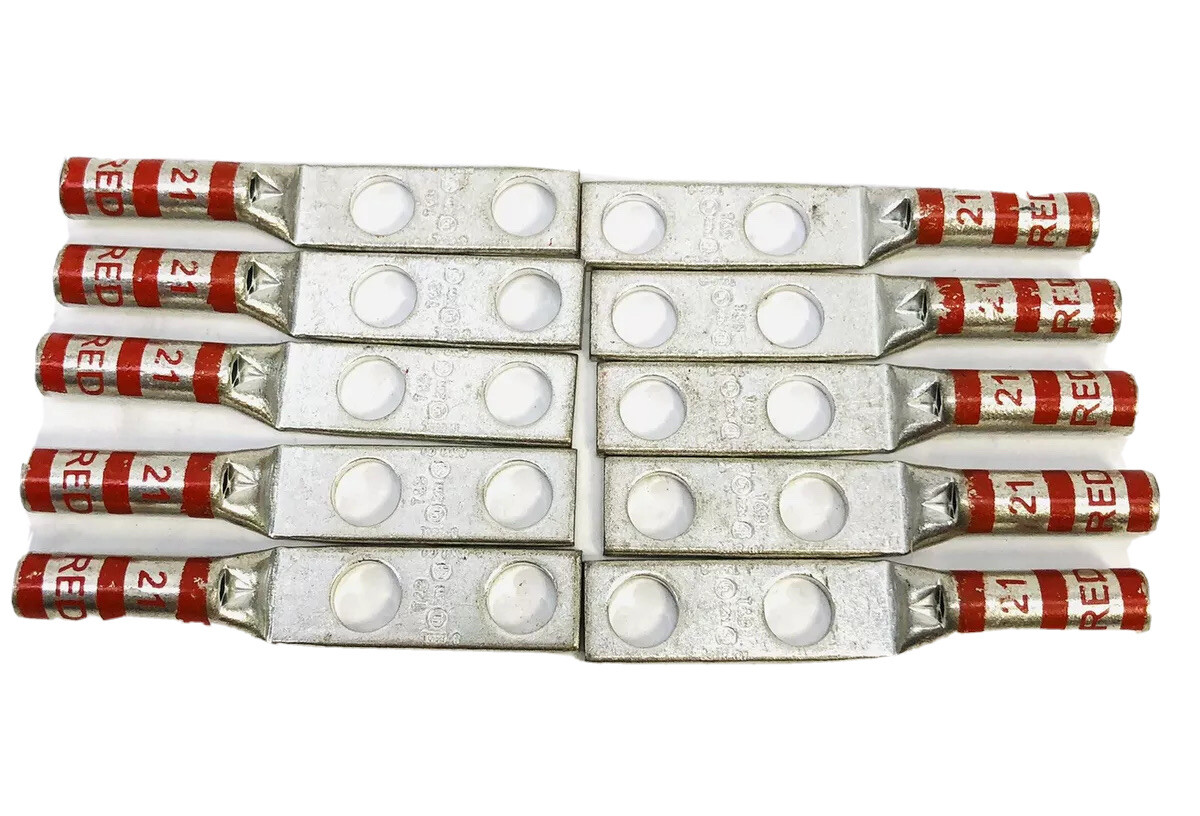 LOT OF 10 THOMAS & BETTS 2 HOLE 21 RED LUG 8-6 SOL