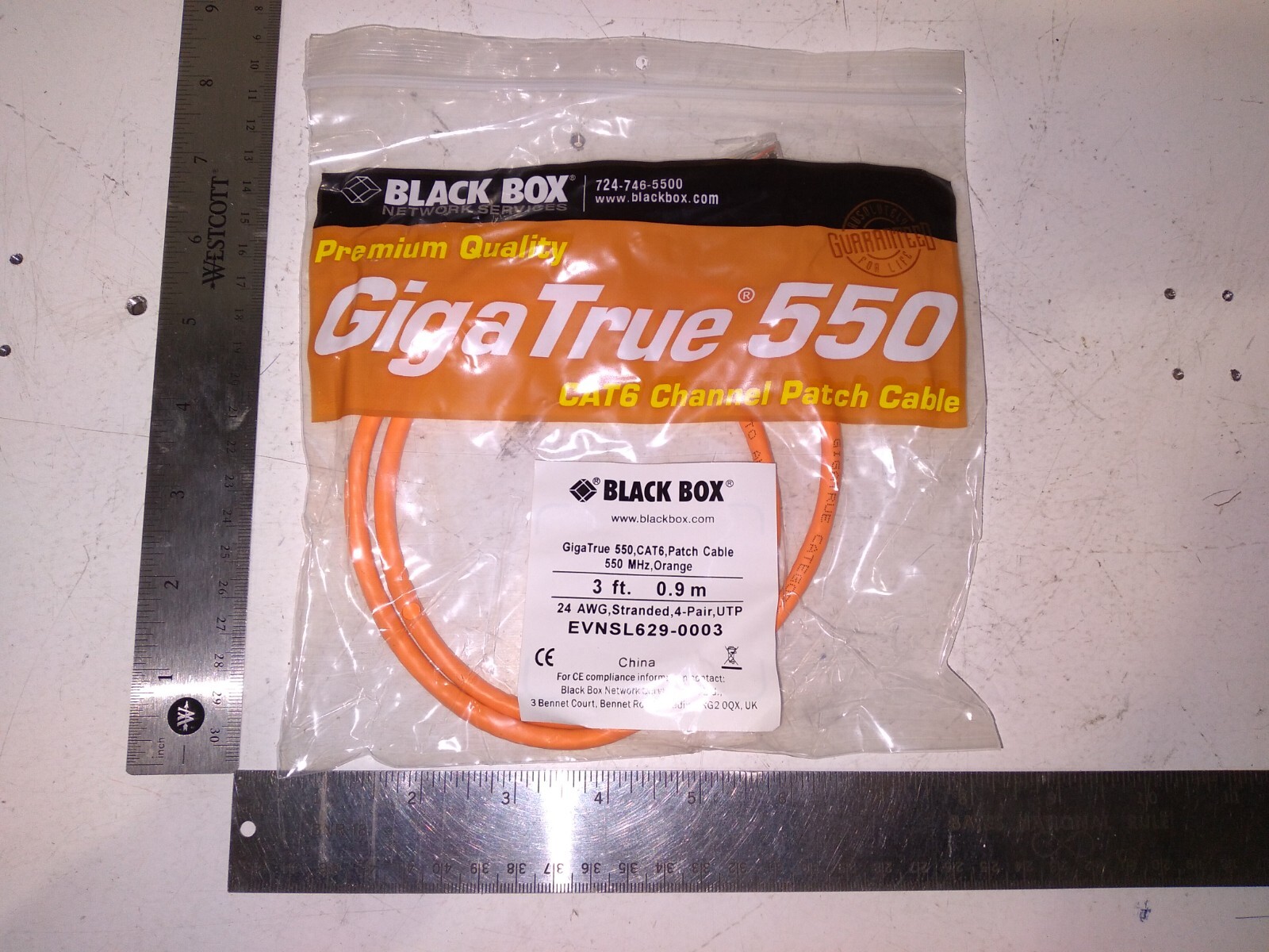 BLACK BOX GENUINE EVNSL629-0003, GigaTrue CAT6 Channel Ethernet DATA 3′ ORANGE