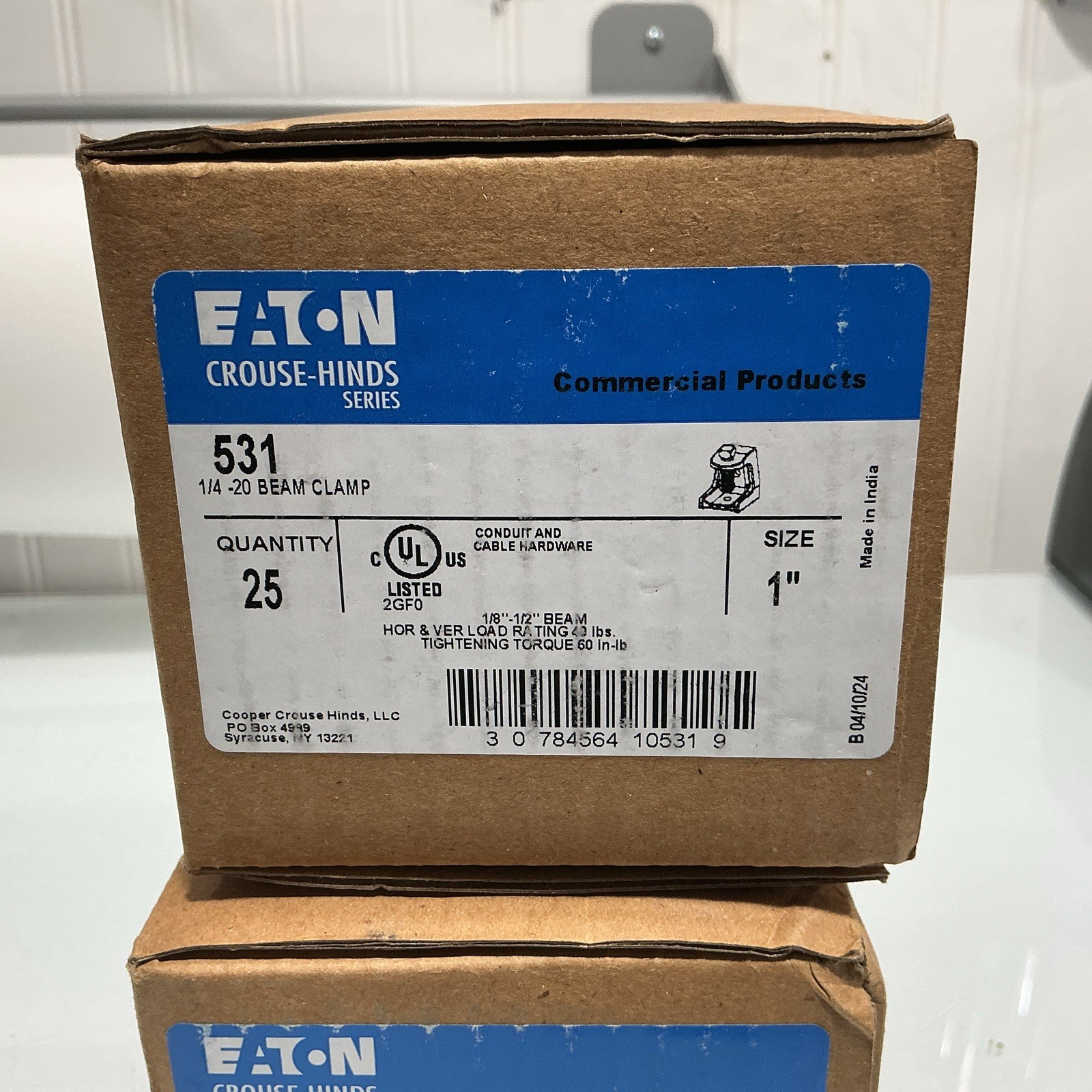 EATON 531, 1/4-20 Beam Clamp Box Of 25 (Qty 2 Boxes)