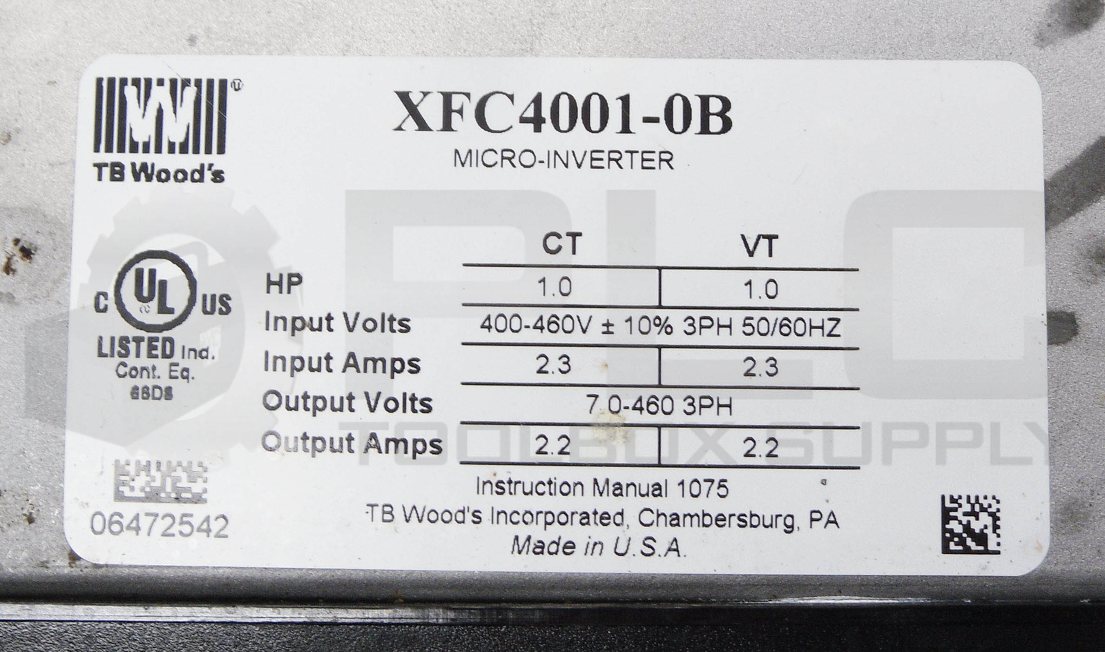 TB WOODS XFC4001-0B MICRO-INVERTER 1.0HP 400-460V 2.3A
