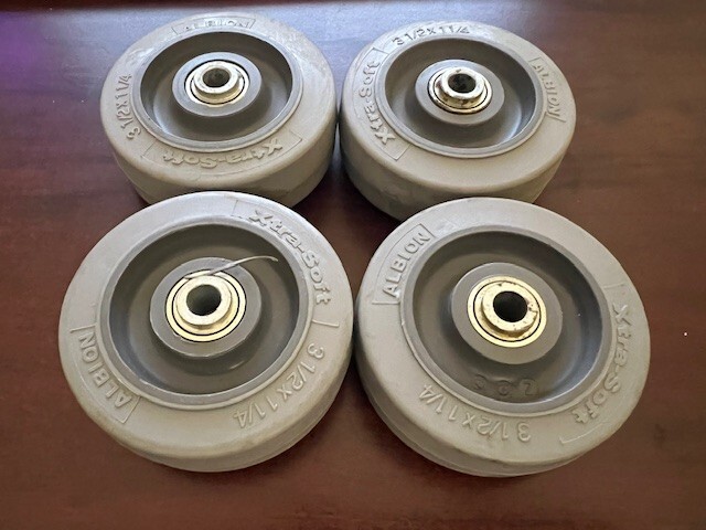 Set of 4 Albion Xtra-Soft Gray Shopping Cart Rubber Wheels 3-1/2″ x 1-1/4″ USA