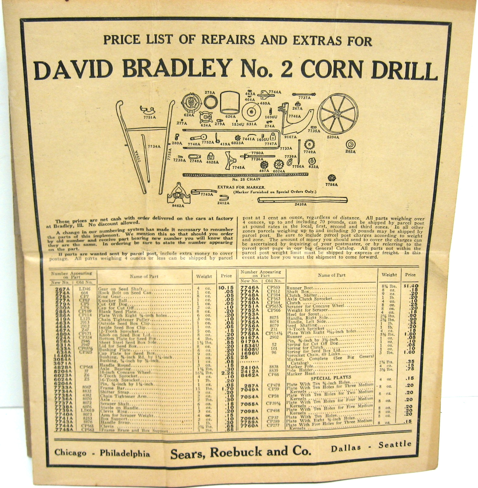 1924 DAVID BRADLEY Nos 2 & 3 Corn Drills Operating Instructions/Parts List SEARS