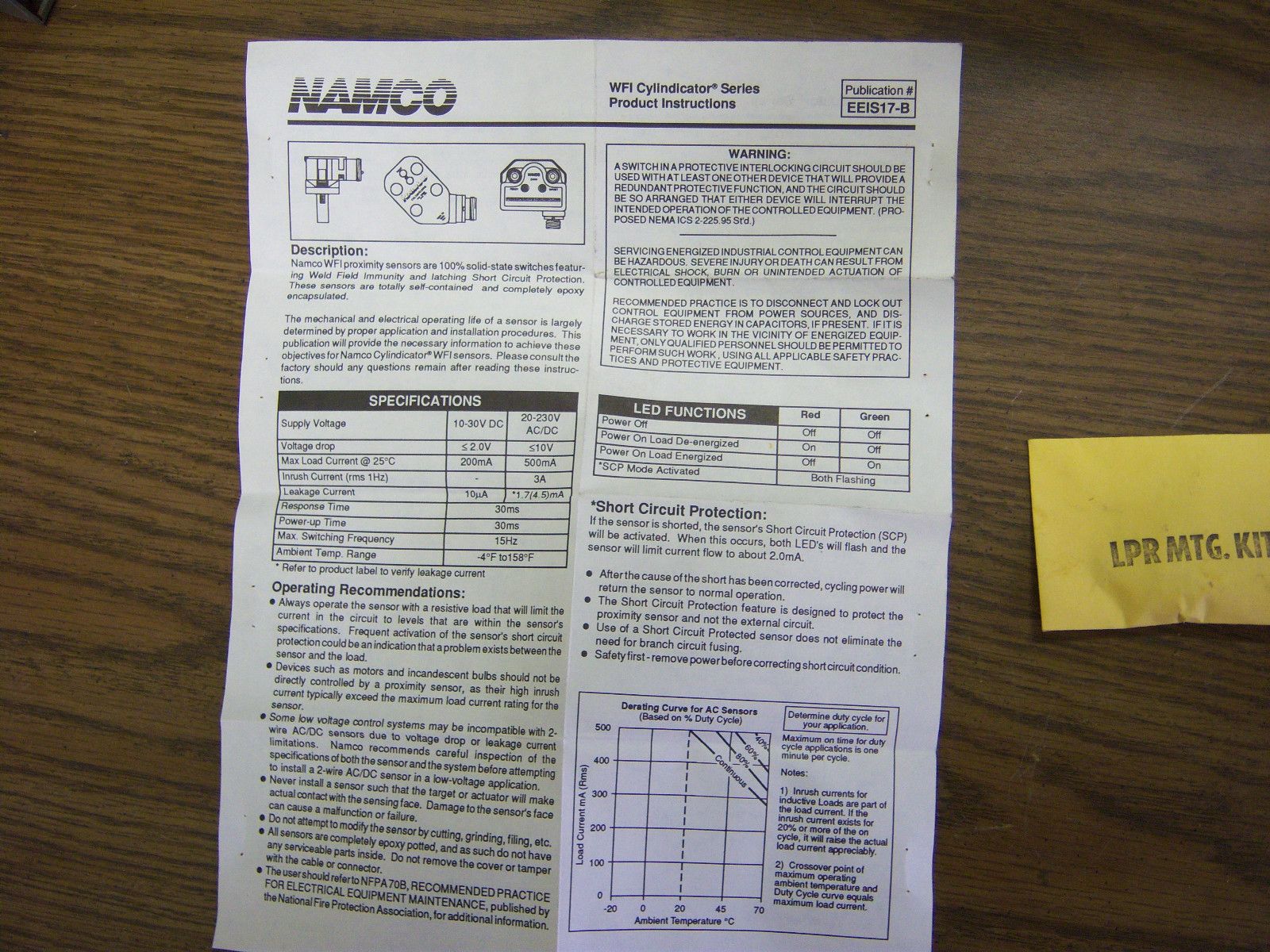 NAMCO CYLINDER SERIES LPR MTG. KIT NEW