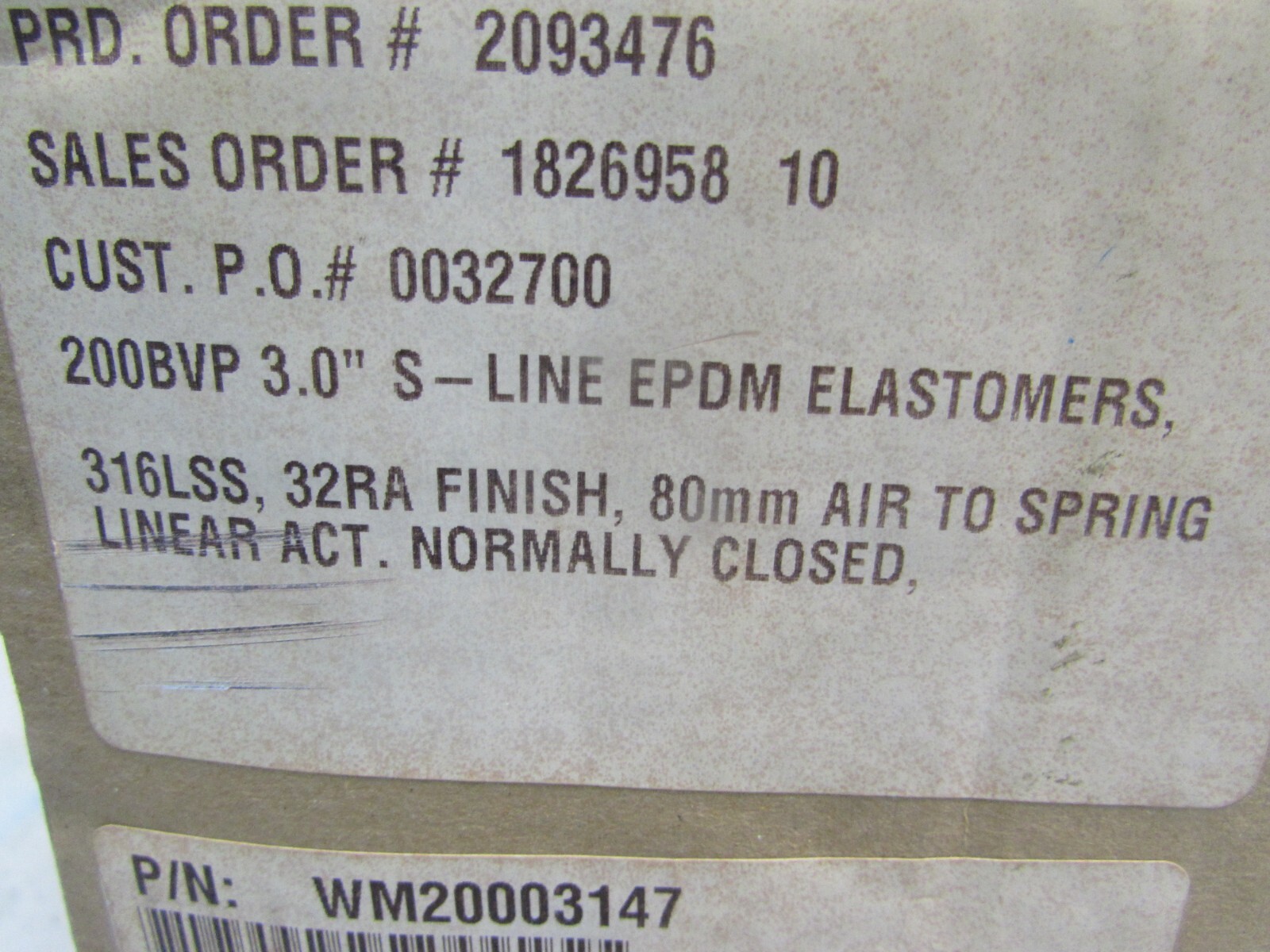 NEW! SPX WM20003147, 3″ ,Stl SS BUTTERFLY SANITARY VALVE, 200BVP, S-LINE, NIB!