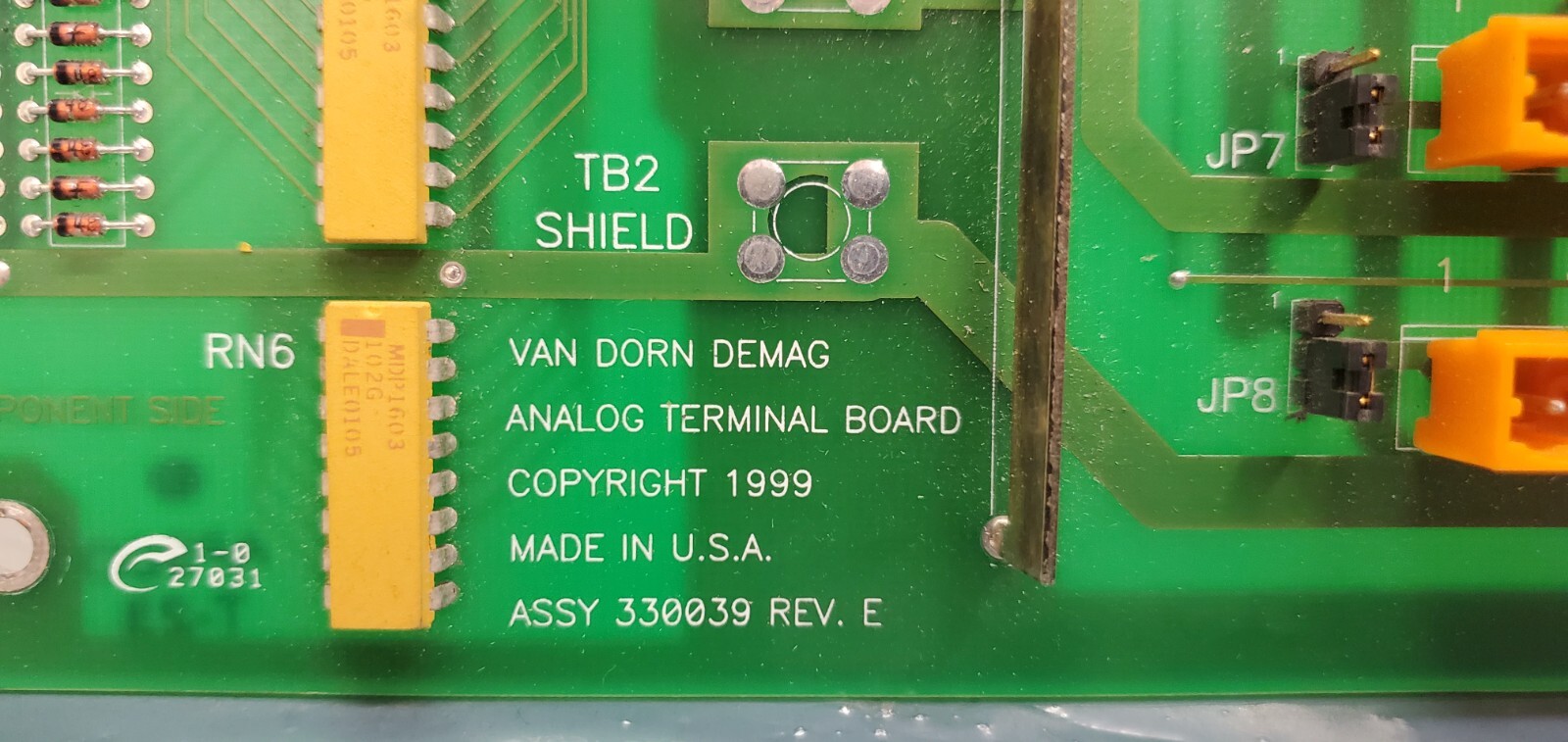 GUARANTEED! VAN DORN DEMAG REV. E ANALOG TERMINAL BOARD 330039