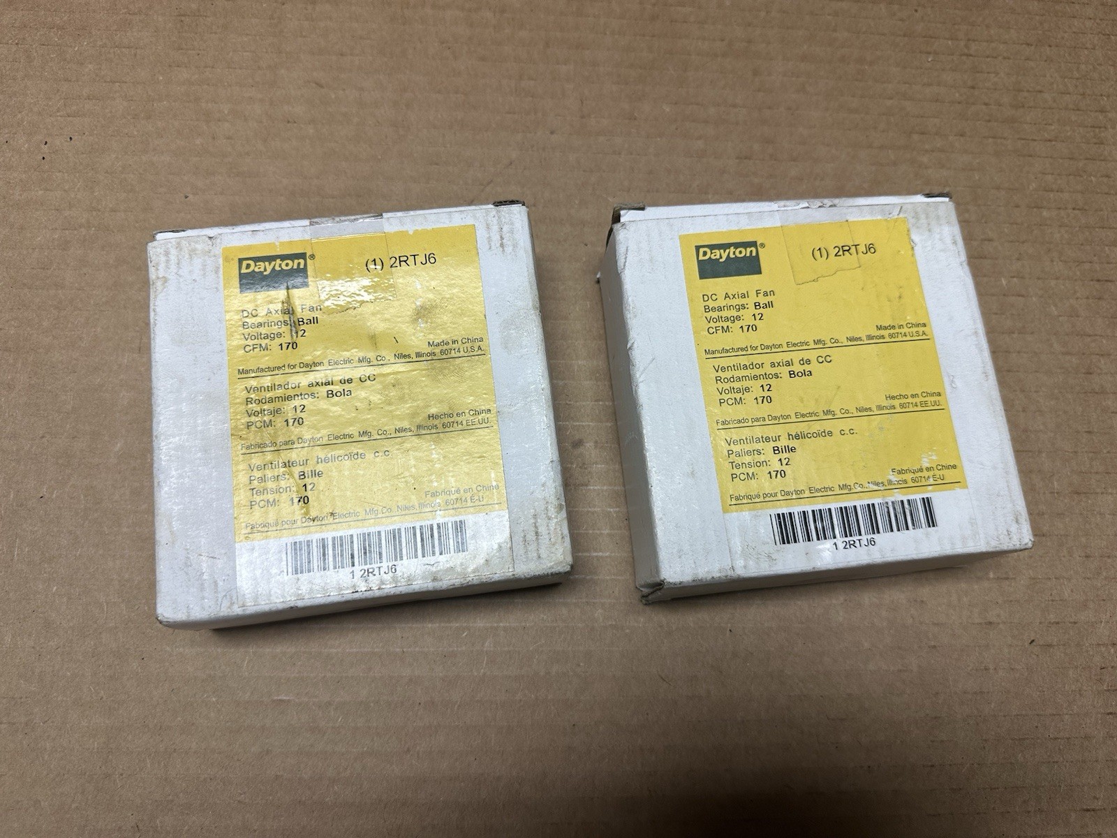 DAYTON 2RTJ6 AXIAL COOLING FANS NEW 12V 170 CFM QTY OF 2