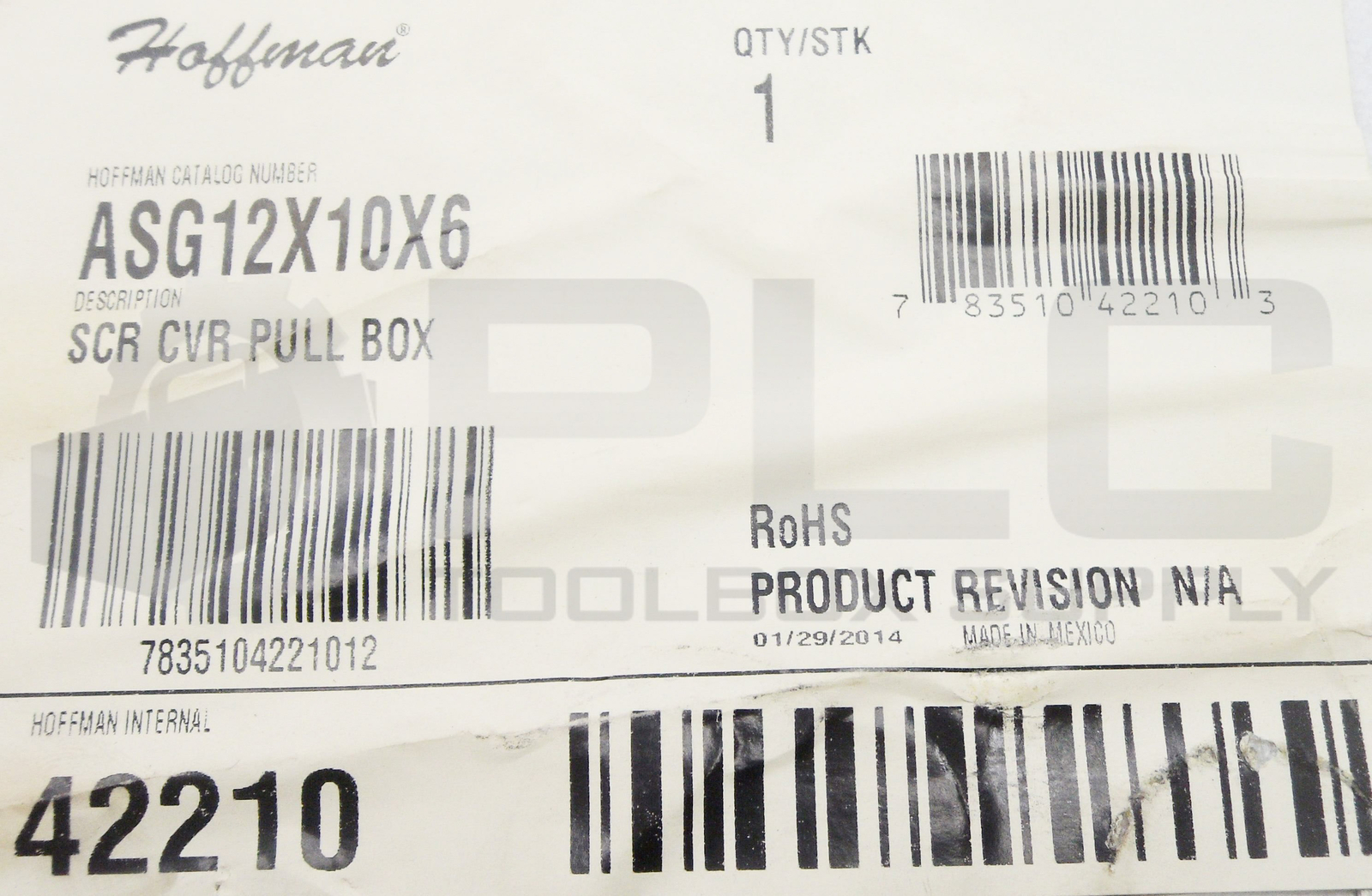 NEW HOFFMAN ASG12X10X6 SCR CVR PULLBOX