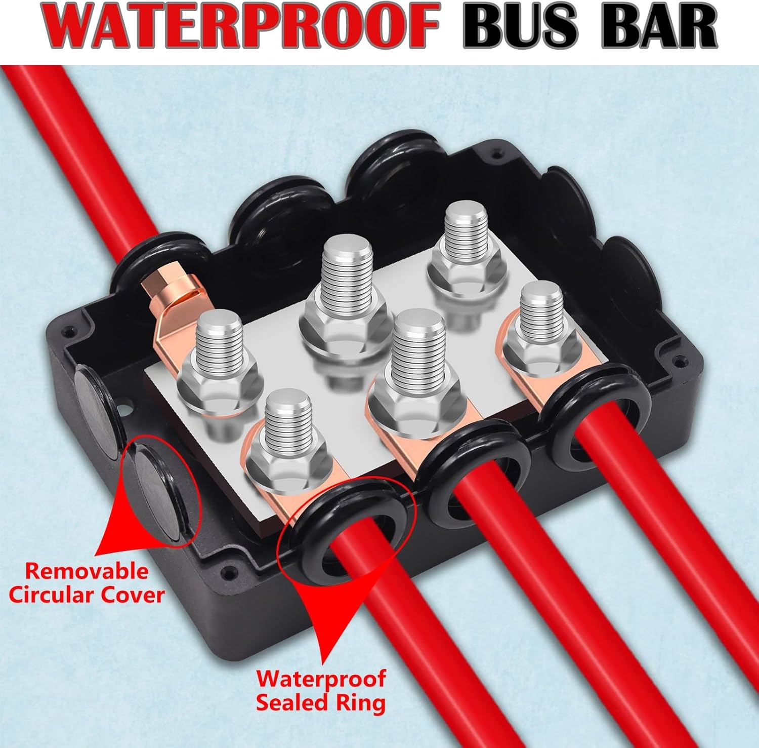 500A Marine Bus Bar Power Distribution Block Heavy Duty Waterproof Car Boat Sola