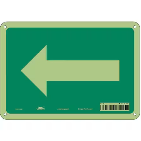 Condor 473C11 Directional Sign, Left Arrow, 10 In W X 7 In H, Vertical