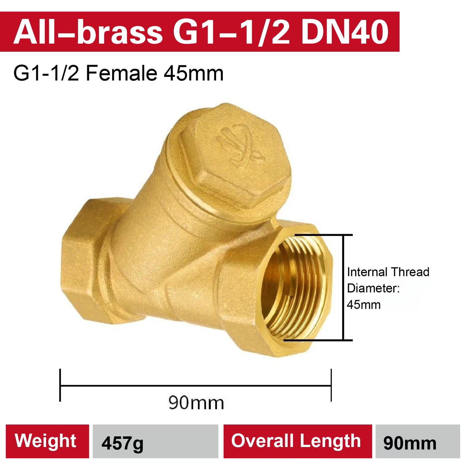 Inline Brass Y Strainer Valve Threaded Female PN16 Sediment Filter with SS Mesh
