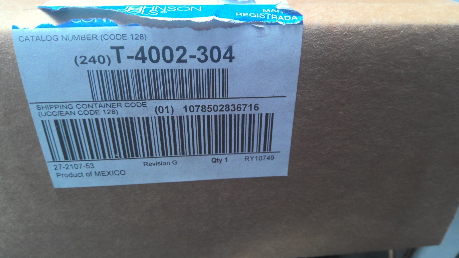 JOHNSON CONTROLS 240 T-4002-304 THERMOSTAT
