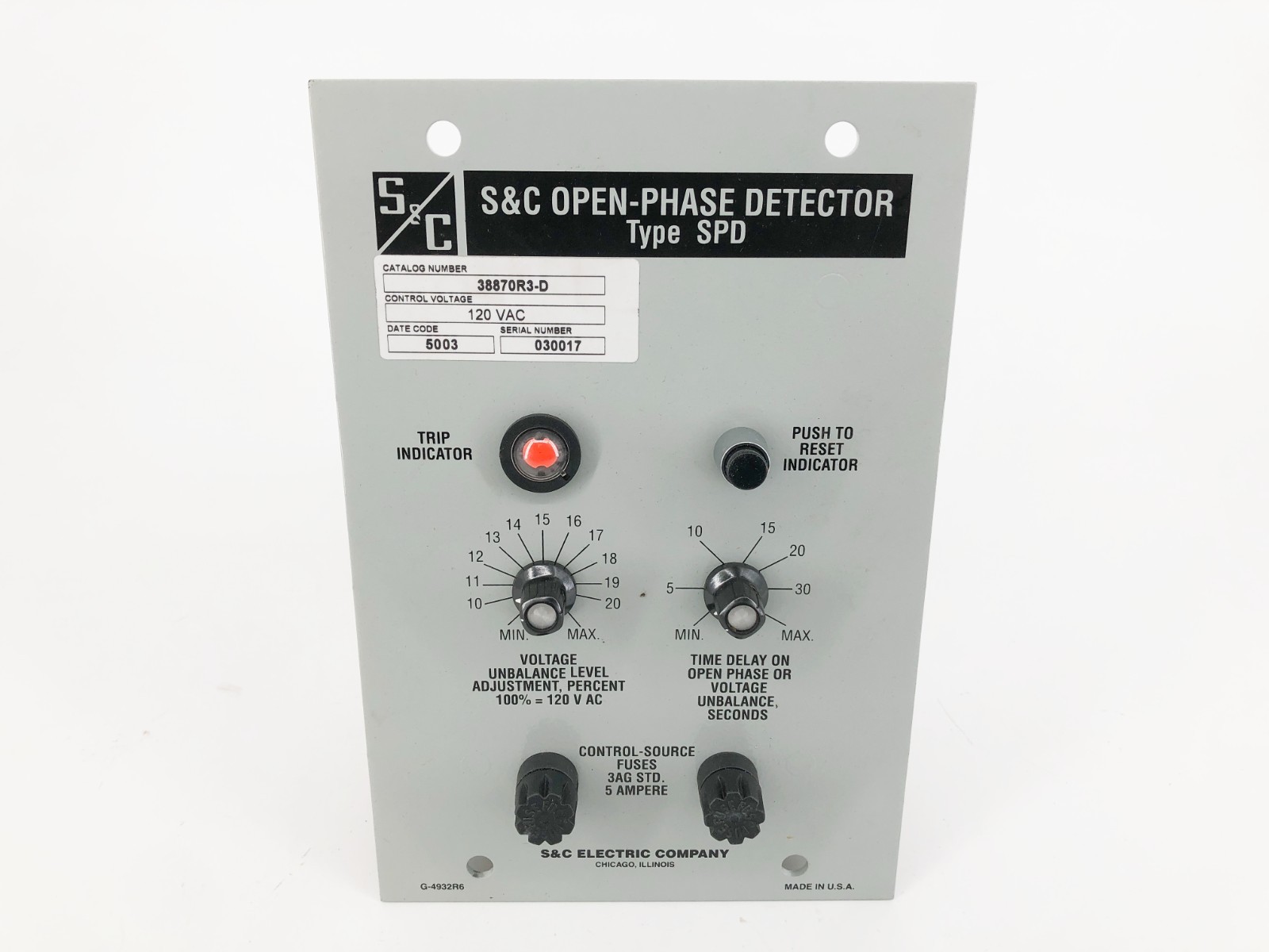 New S&C Electric 38870R3-D Open-Phase Detector Type SPD 120VAC – No Box