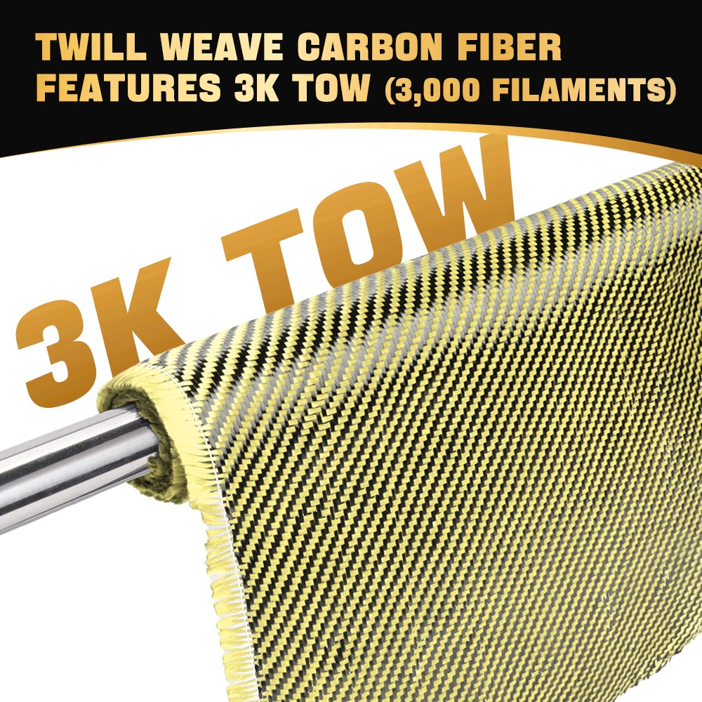 12″ x 5FT Twill Weave Black Yellow Carbon Fiber Fabric Cloth (3K, 9oz, 12″x59″)