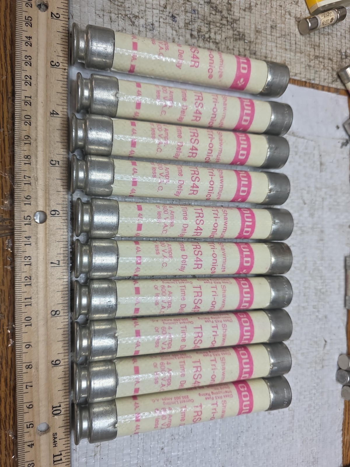 LOT OF (10) TRS4R NEW OLD STOCK! GOULD SHAWMUT 4A TIME-DELAY FUSES TRS4R