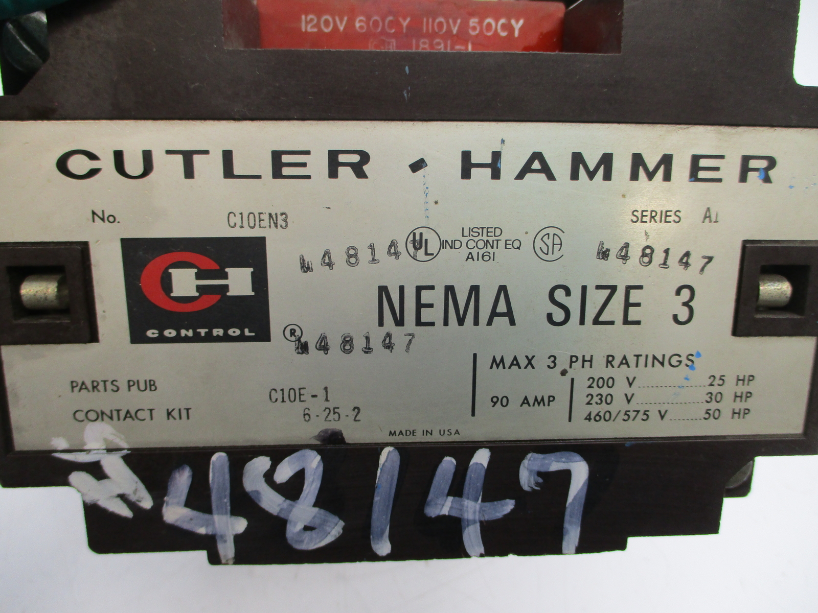CUTLER HAMMER C10EN3 SER. A1 110/120V 90A UNMP