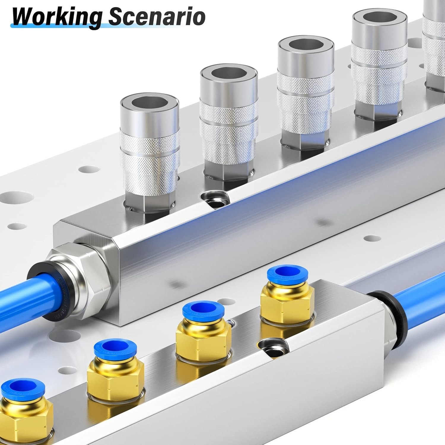 2 PCS 3 Way Aluminum Pneumatic Air Manifold Block Distribution 1/2 To 1/4 NPT