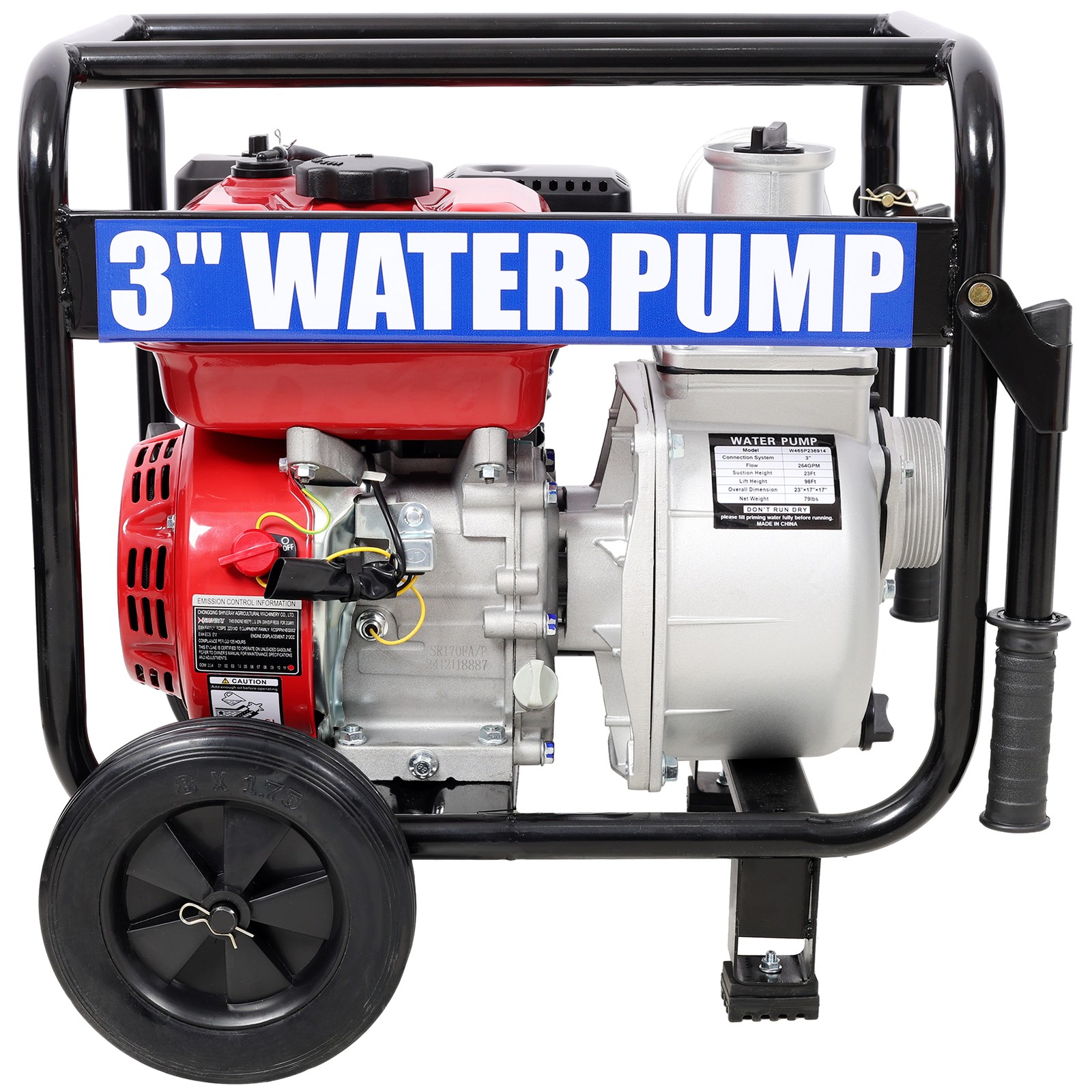 3 Inch Gas Engine Water Pump 7HP 212CC 264GPM with Hose Wheels