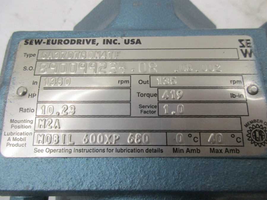 SEW-EURODRIVE SA37DT80N4TF 230/400V 3.65/2.1A NSNP