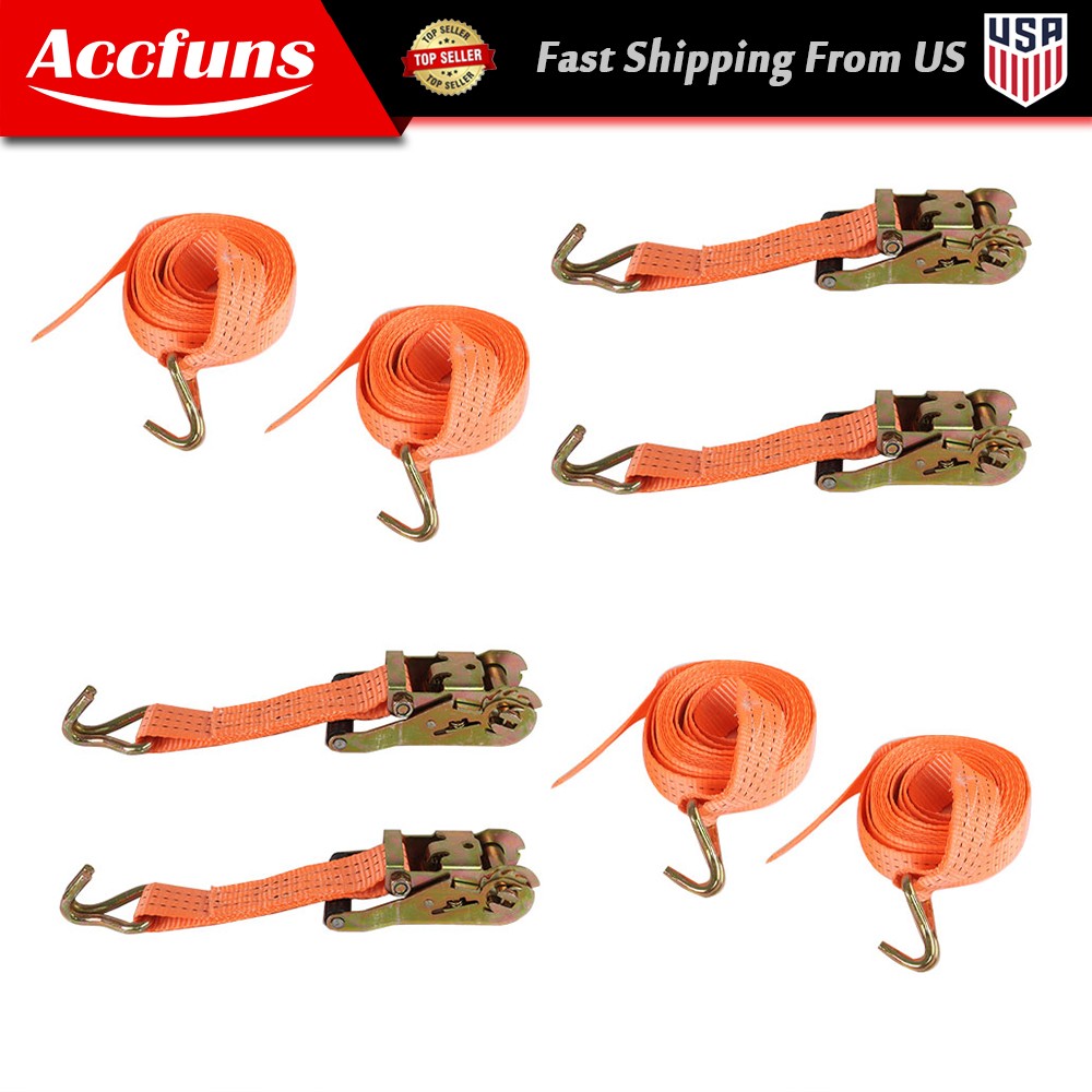 1.5″ x 15′ 4000 lb Ratchet Straps J Hook Heavy Duty Tie Downs New 4pcs