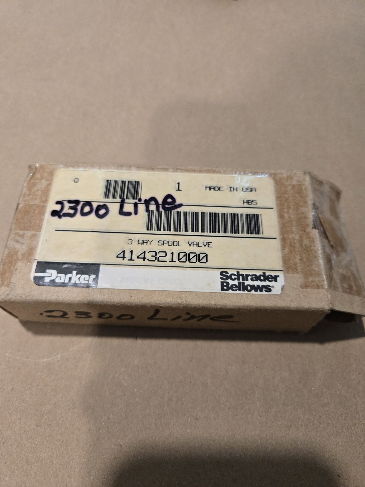 NOS Schrader Bellows Parker Three Way Spool Valve Made In USA 414321000