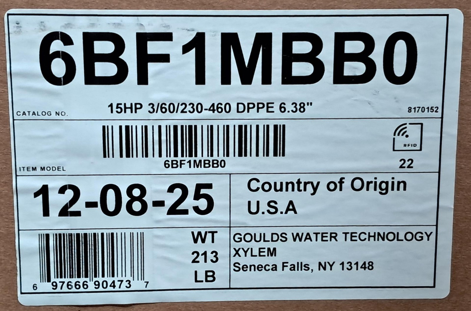 Goulds – 6BF1MBB0 – 15hp 208-230V/460V Centrifugal Pump – NEW