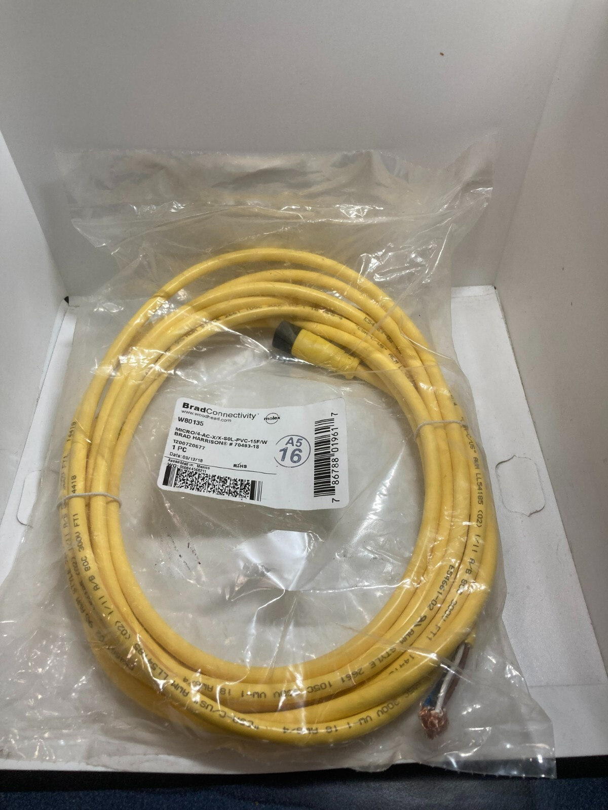 BRAD WOODHEAD W80135 CABLE MICRO 4-AC-X/X-S0L-PVC-15F/W NIB