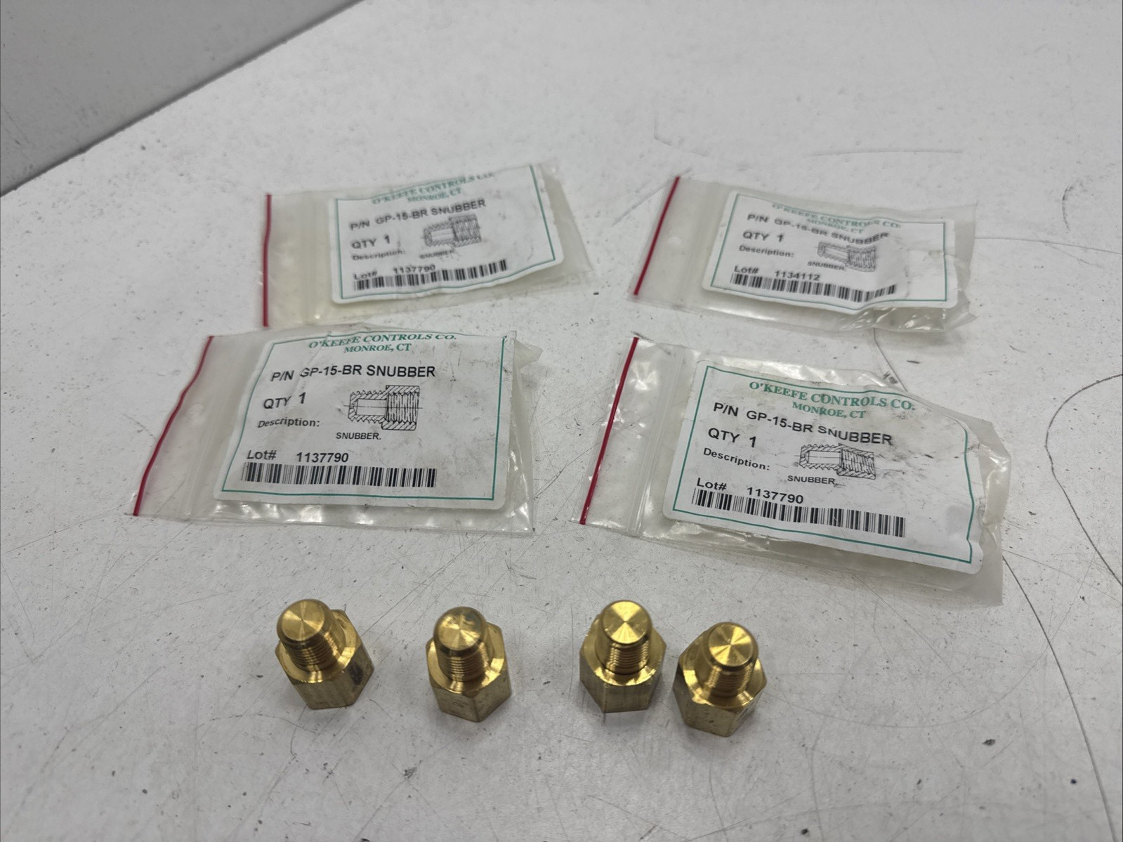 (Qty.4) O’Keefe Controls Co. GP-15-BR 1/4” Brass Pressure Snubber 2000 MAX PSI