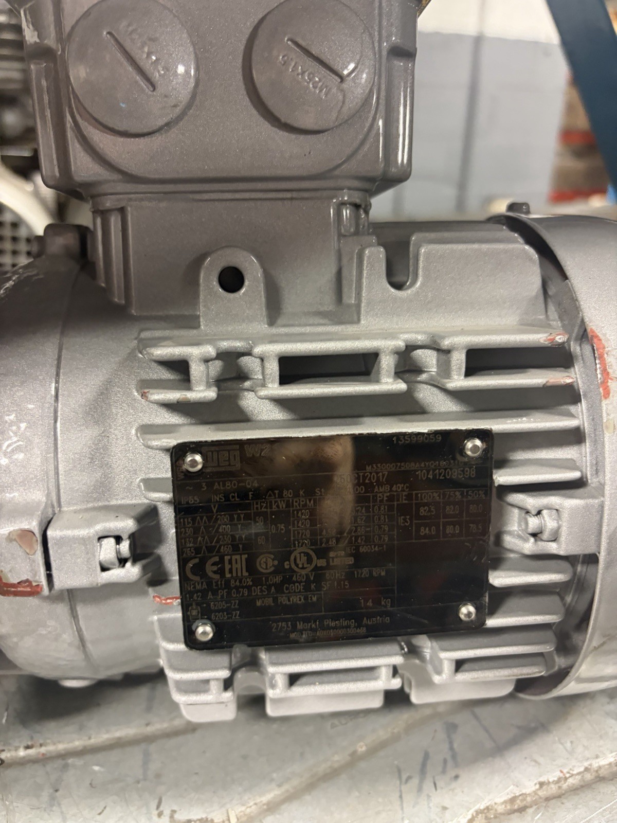 NEW NO BOX Weg W21 13599059 M330007508A4YQ16031G AL80-04 1.0HP 460V 60HZ 1720RPM