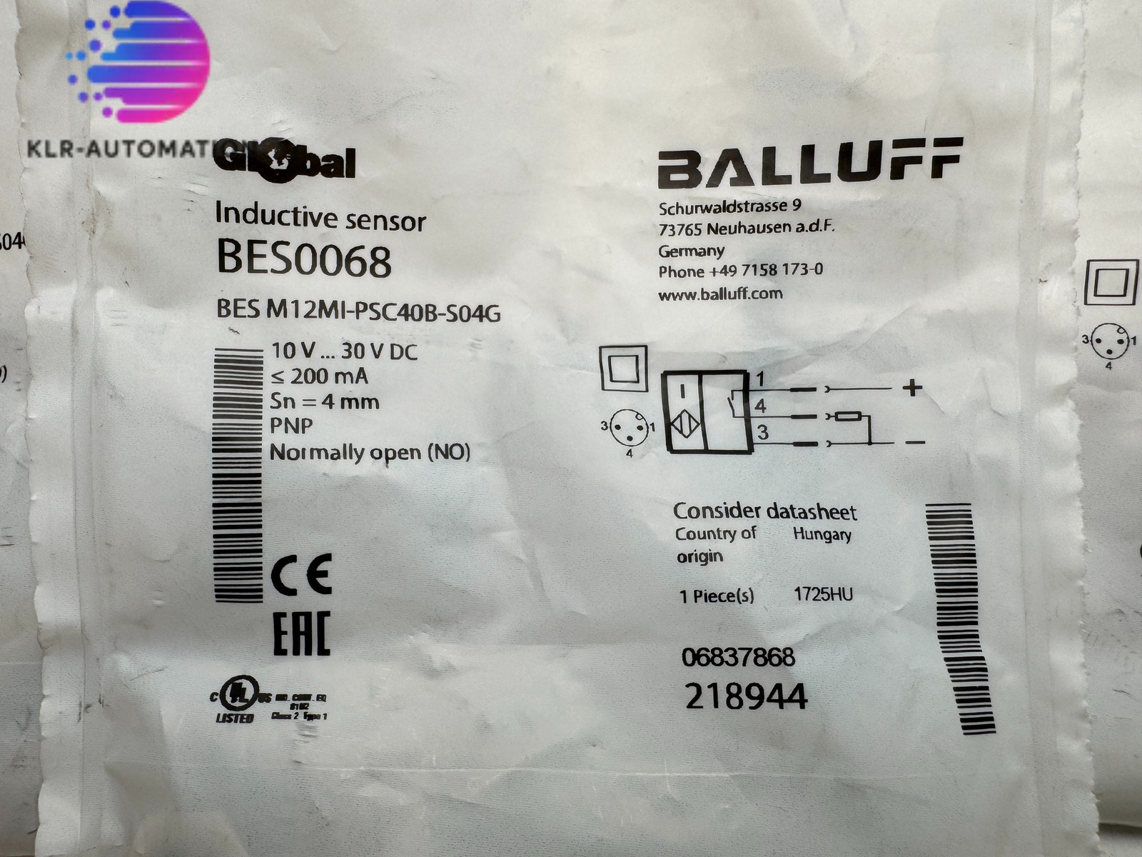 Balluff BES0068 Inductive Sensor BES M12MI-PSC40B-S04G 10-30V DC PNP NO x3