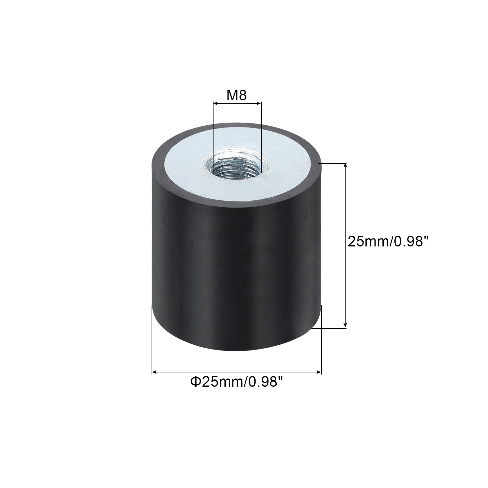 8Pcs 25 x 25mm M8 Thread Female Rubber Mounts, Silent Block Base Block