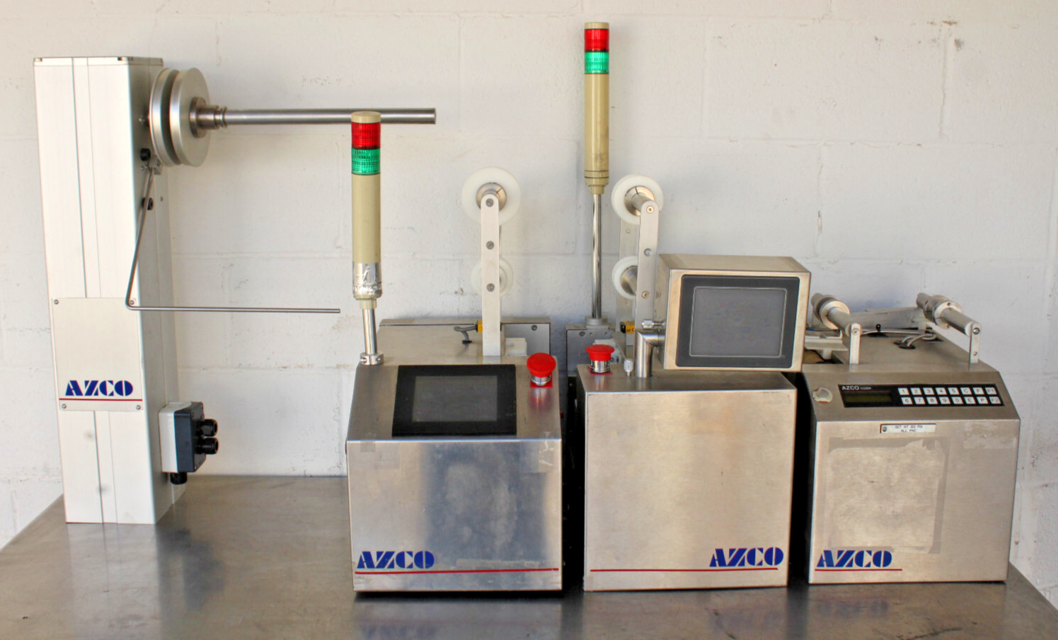 (3) AZCO CORP SUR-PAK SP-4D POUCH DISPENSER & (1) WINDER UNWINDER LOT AS-IS