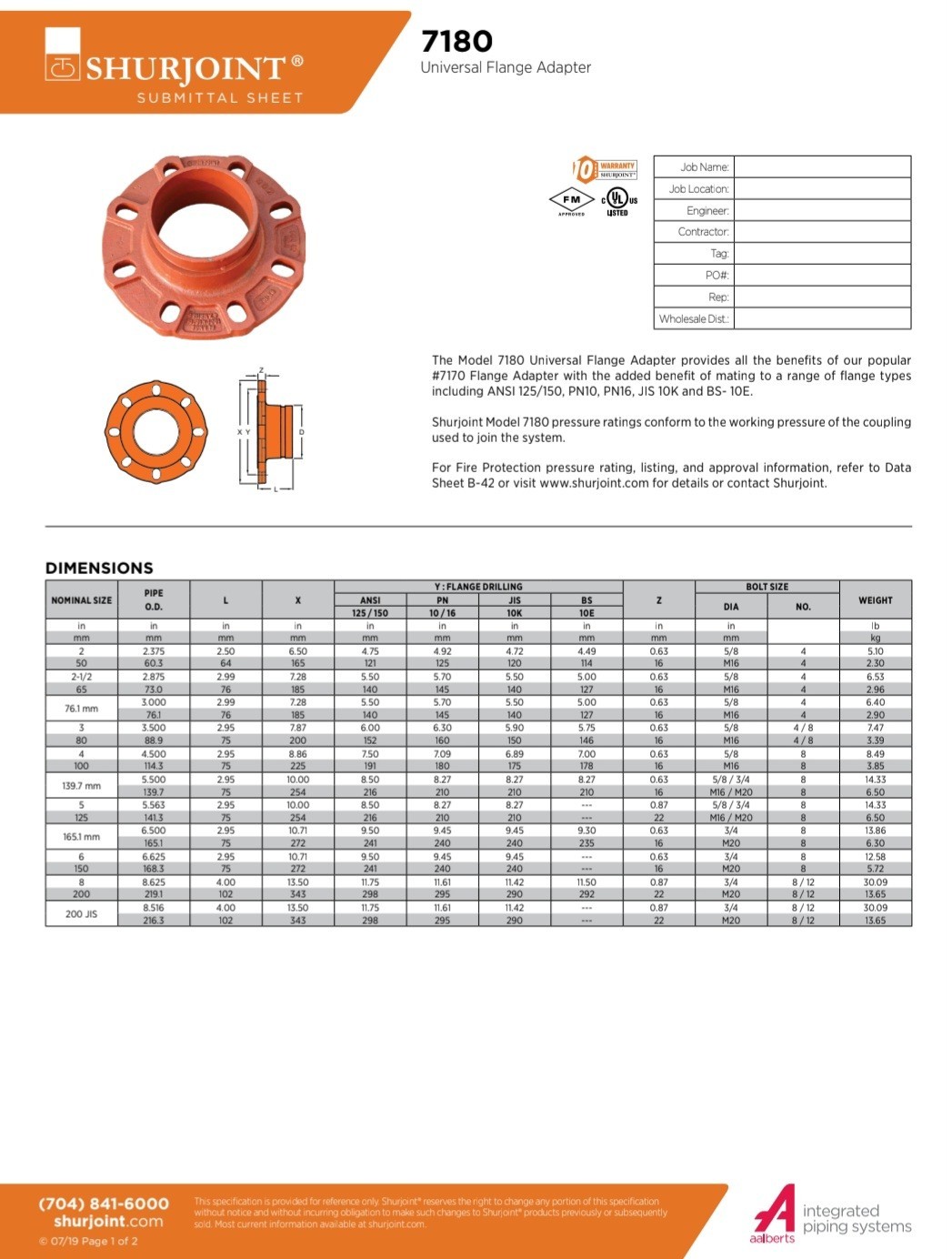 4″ UNIVERSAL FLANGE ADAPTER MODEL: 7180 BRAND NEW ( ON SALE DAY )