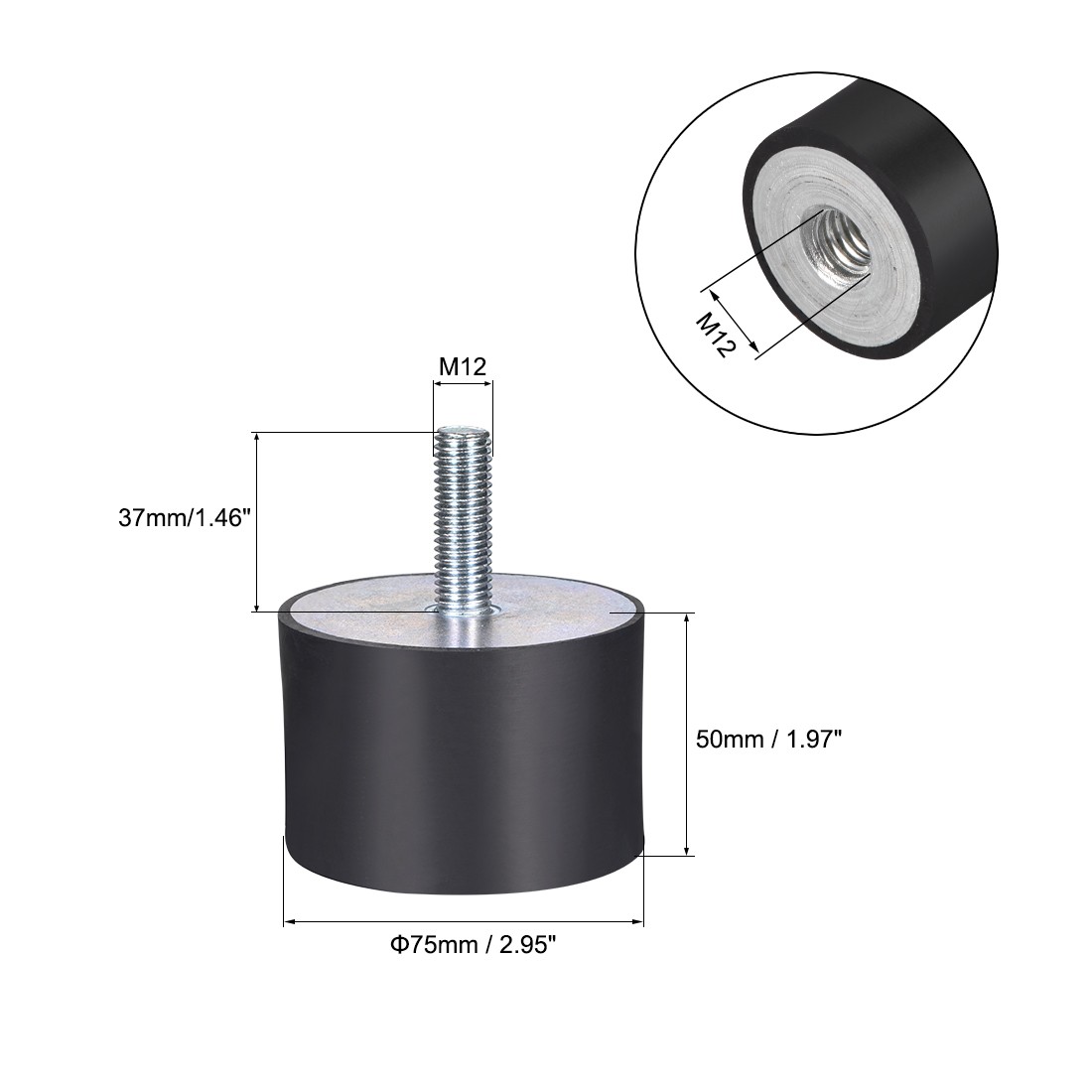 75mmx50mm M12 Male Female Rubber Mounts Vibration Isolators Shock Absorber