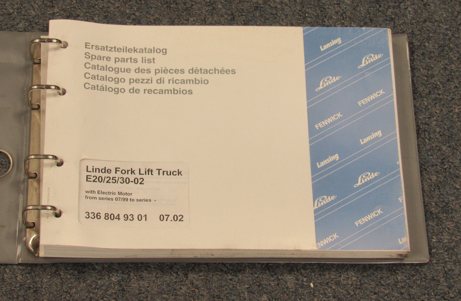 Linde E20 E25 E30 Fork Lift Truck Spare Parts List Manual