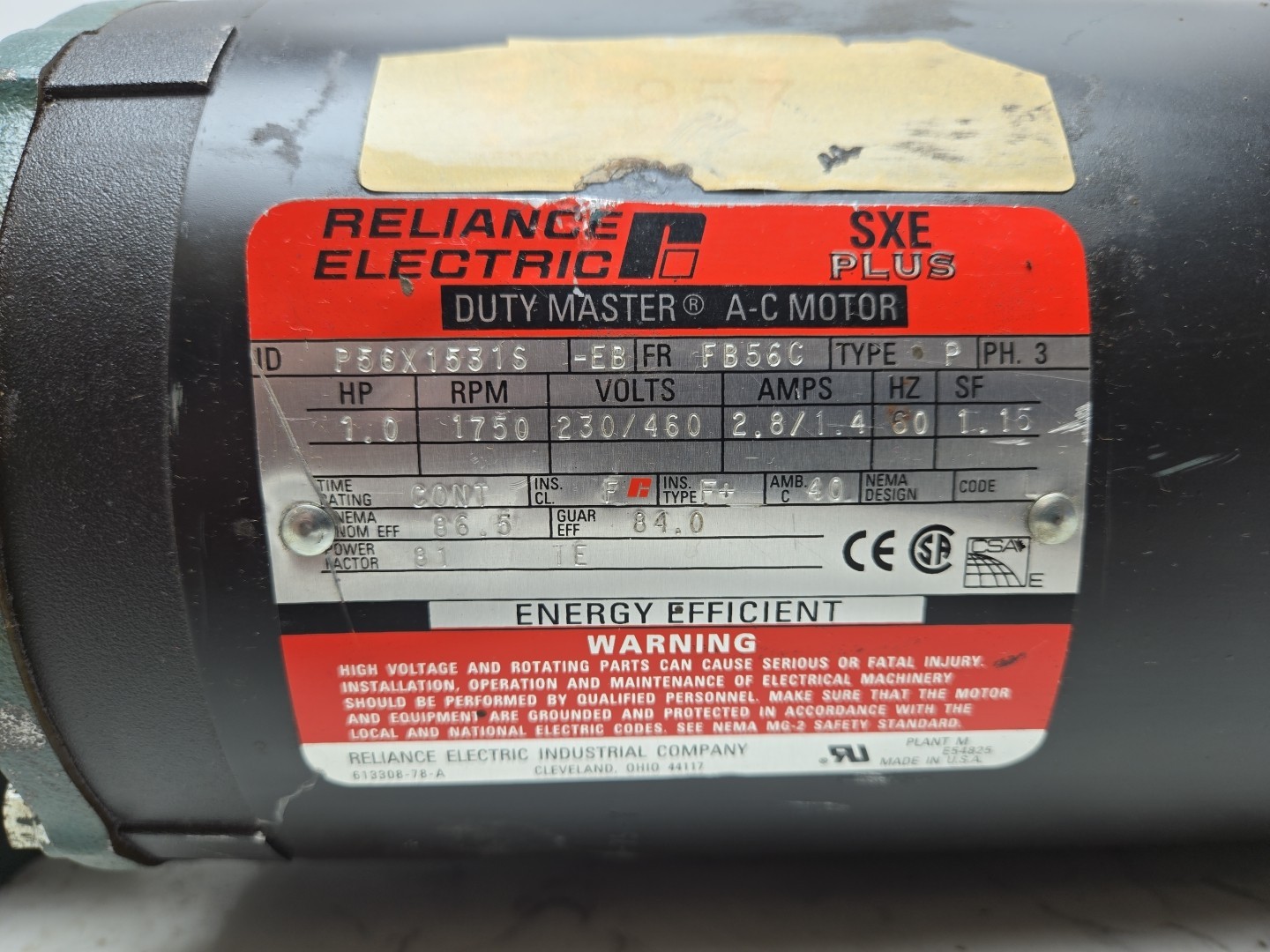 Reliance P56X1531S 1 Hp Motor 3Ph 1750 Rpm Dodge MR94751 Gear Reducer 10:1 *READ