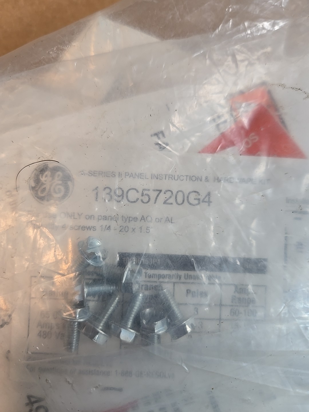GE 139C5720G4 A-Series II Panel Instruction & Hardware Kit